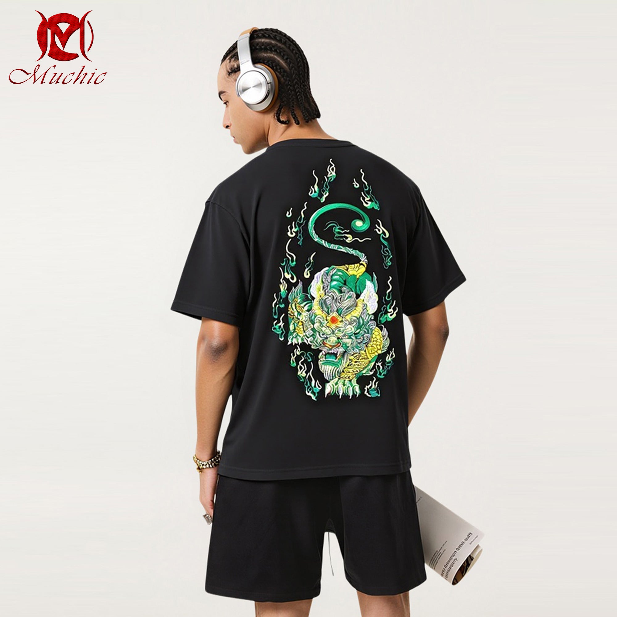 Unisex Intangible Cultural Heritage Green Pixiu Embroidered T-shirt (Hand Embroidered) (Duty Free)