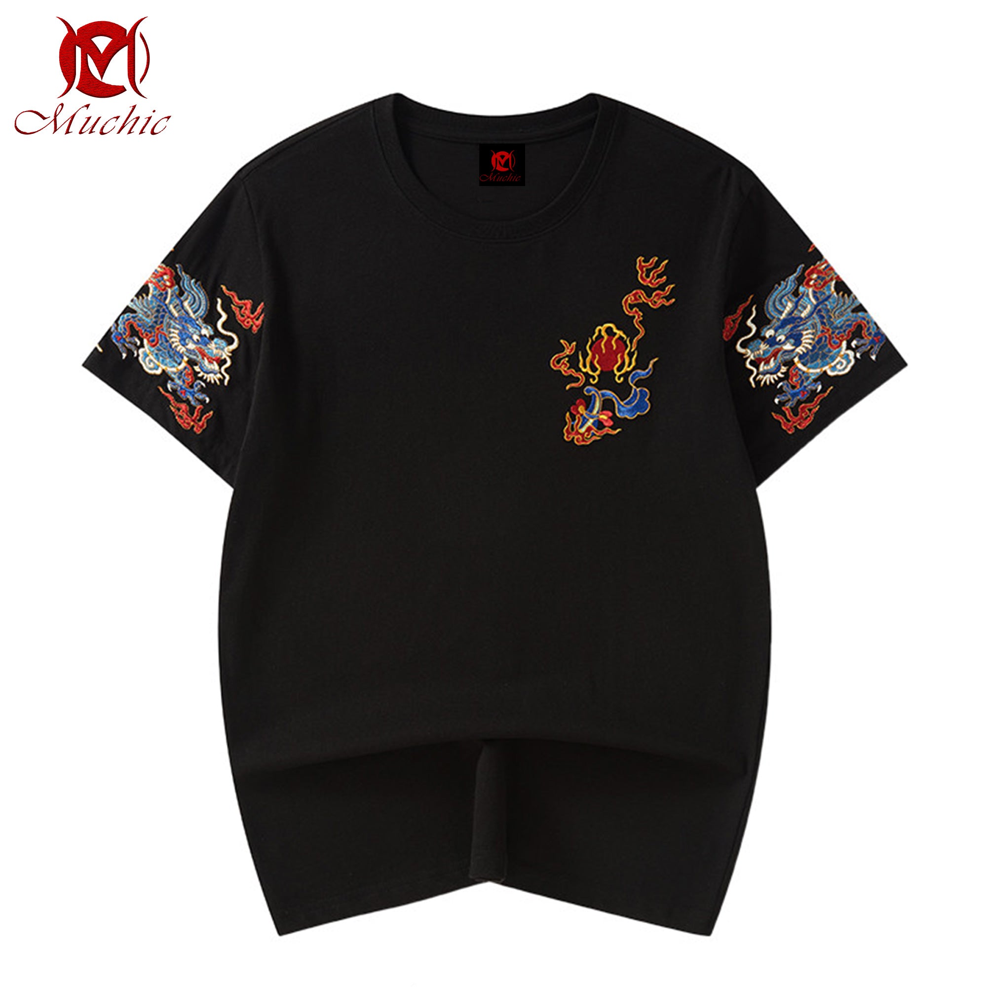 Unisex Intangible Cultural Heritage Green Double Dragon Pattern Embroidered T-shirt(Hand Embroidered) (Duty Free)