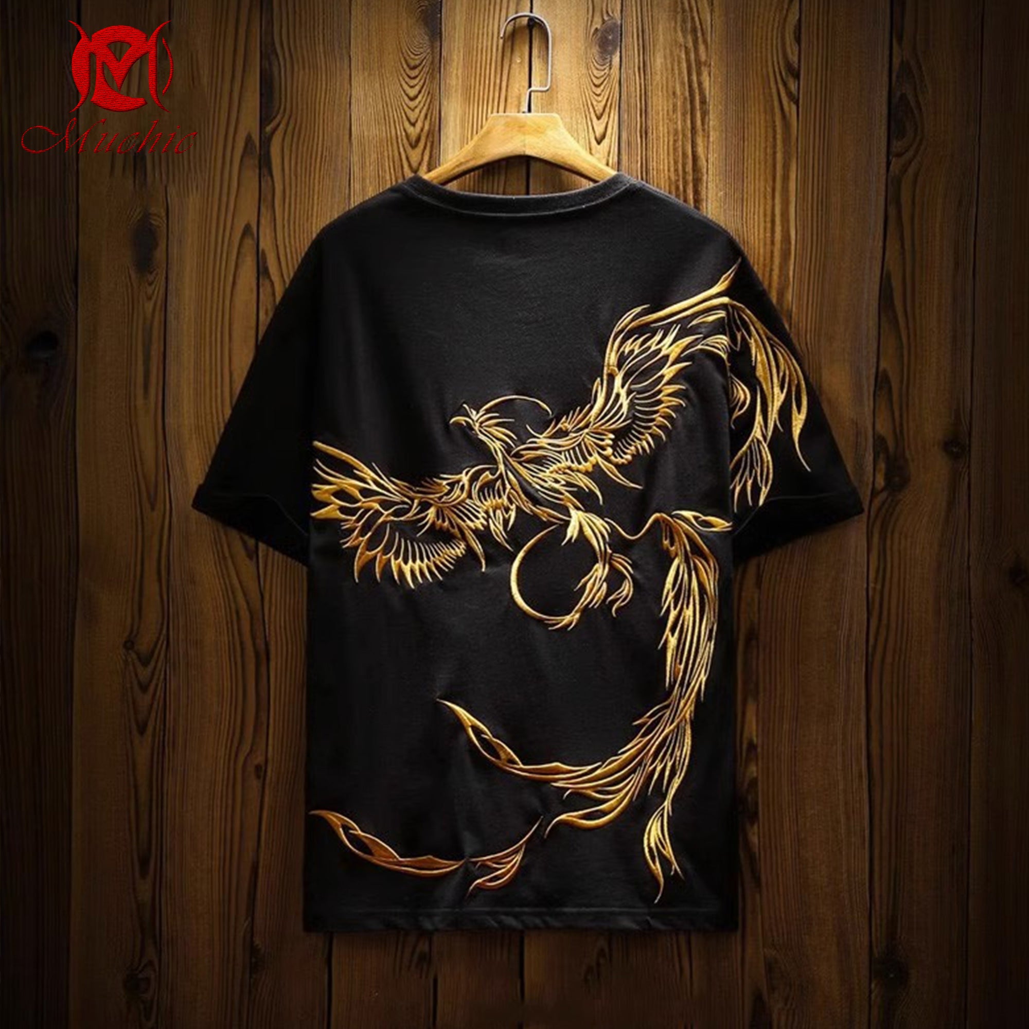 Unisex Intangible Cultural Heritage Phoenix Embroidered T-shirt (Hand Embroidery)(duty free)