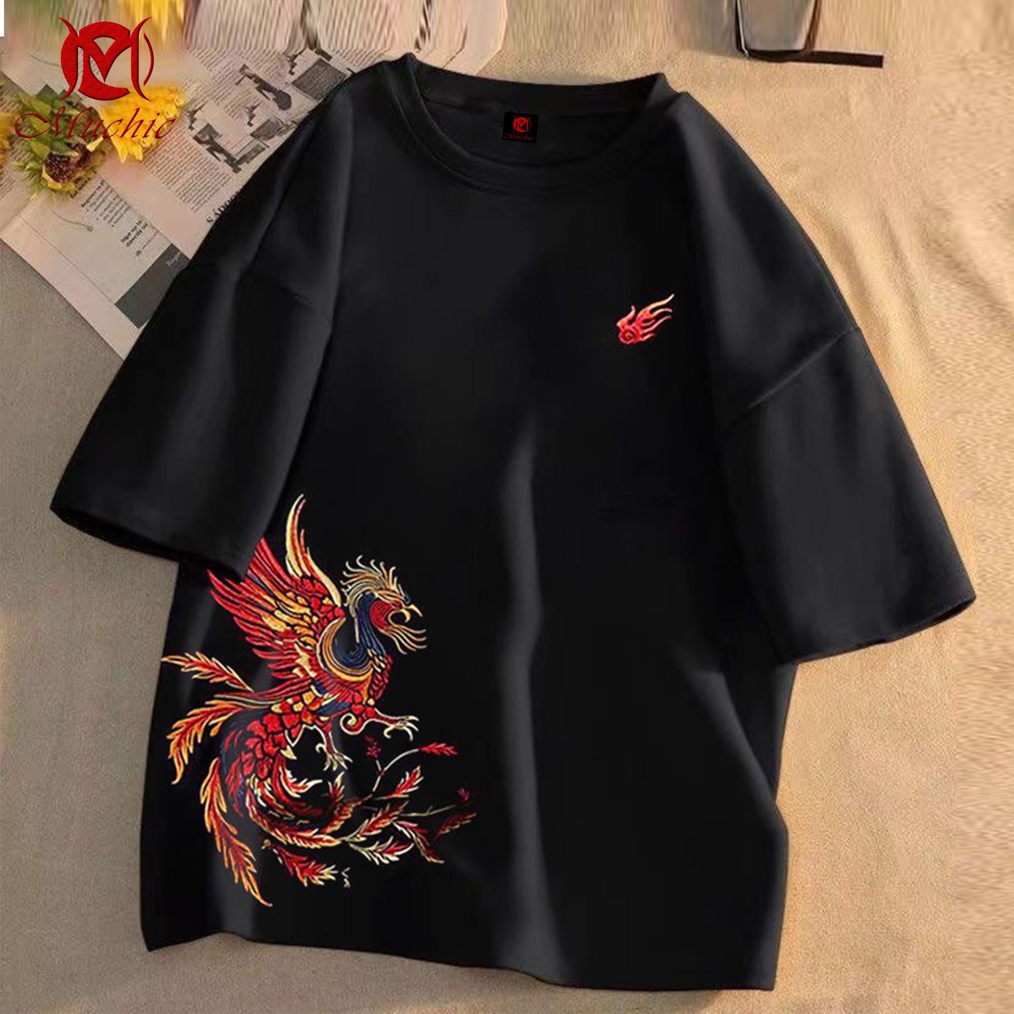 Unisex Intangible Cultural Heritage Phoenix Embroidery T-shirt(Hand Embroidered) (Duty Free)