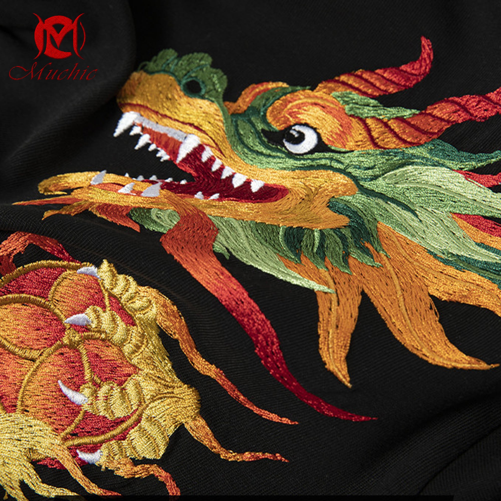 Unisex Intangible Cultural Heritage Dragon Head Embroidered T-shirt(Hand Embroidered) (Duty Free)