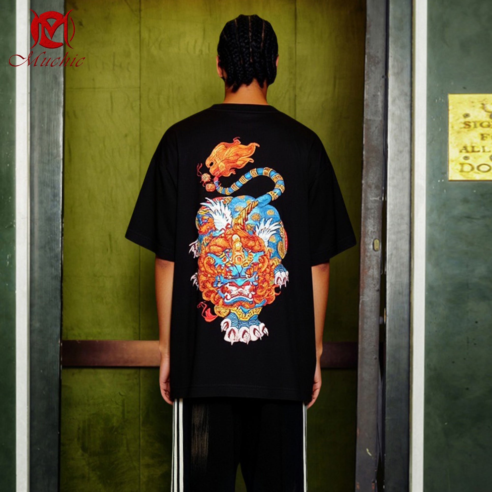Unisex "Intangible Cultural Heritage 'Pixiu' Pattern Embroidered Printed T-shirt (Hand Embroidered)"(duty free)