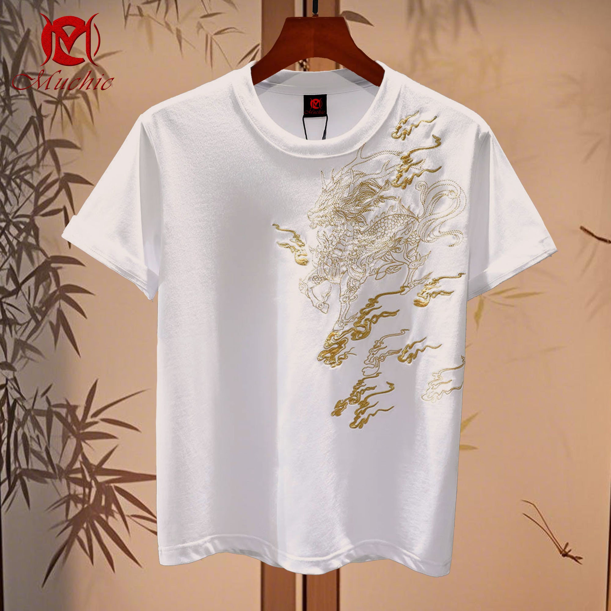 Unisex Intangible Cultural Heritage Kirin Pattern Embroidered T-shirt (Hand Embroidery)(duty free)