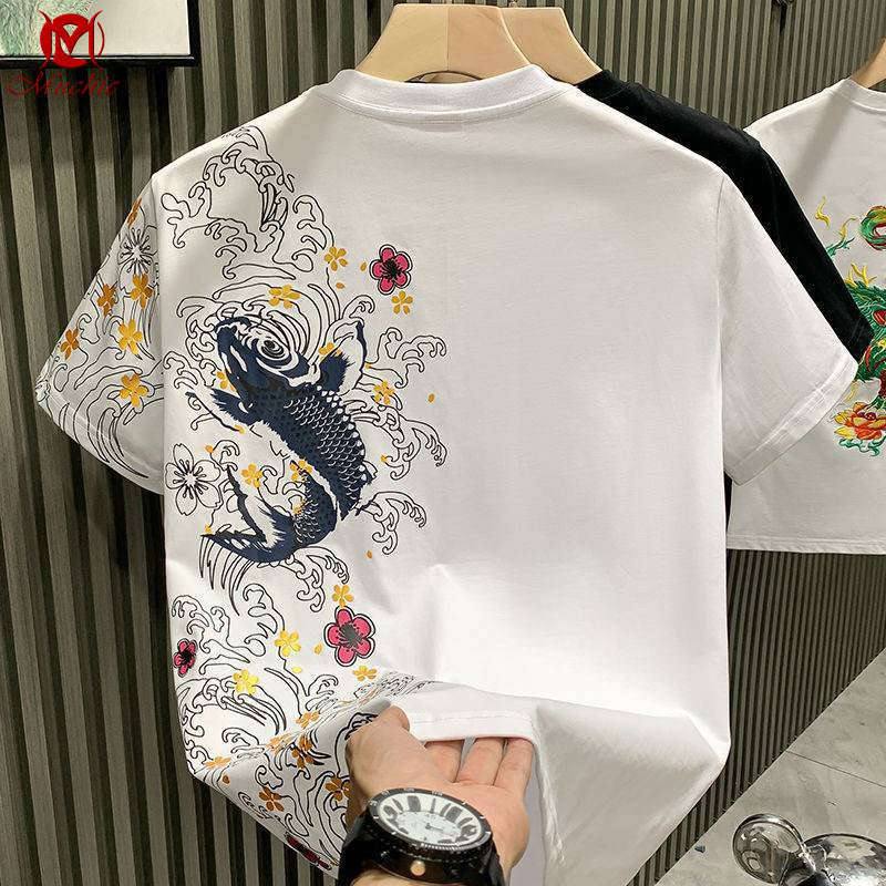 Unisex Intangible Cultural Heritage Koi Carp Embroidery T-shirt(Hand Embroidered) (Duty Free)