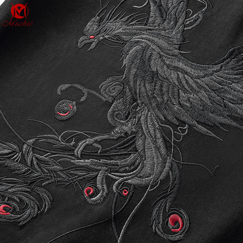 Unisex Intangible Cultural Heritage Phoenix Embroidery T-shirt(Hand Embroidered) (Duty Free)