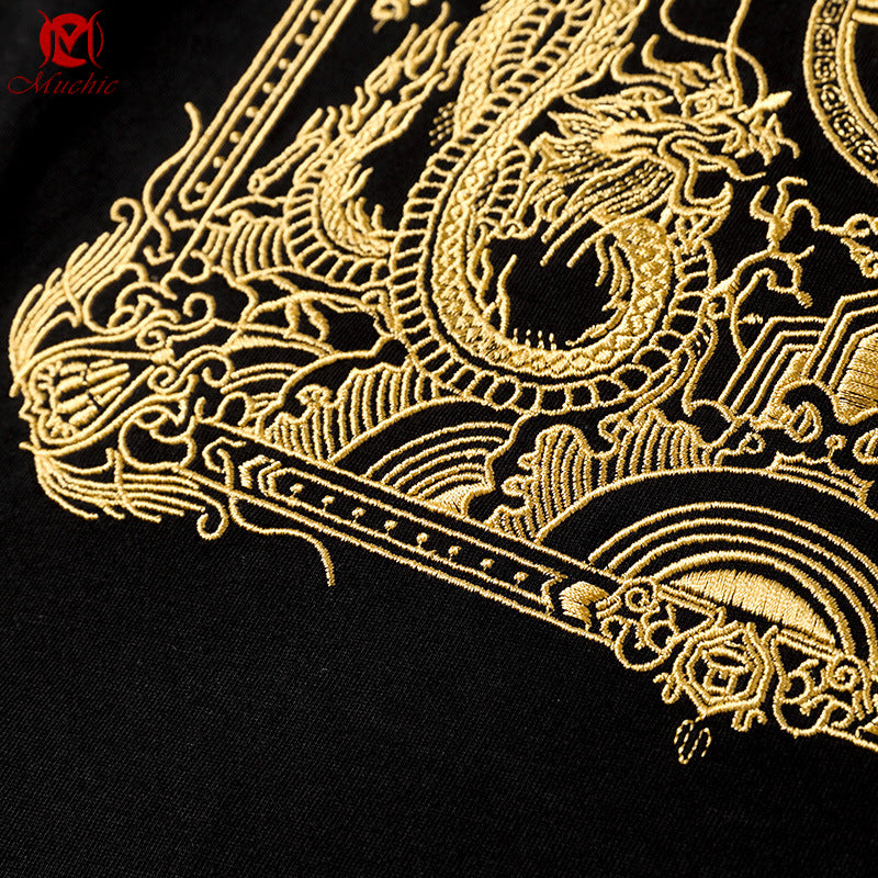 Unisex Intangible Cultural Heritage Propitious Dragon Embroidery T-shirt(Hand Embroidered) (Duty Free)