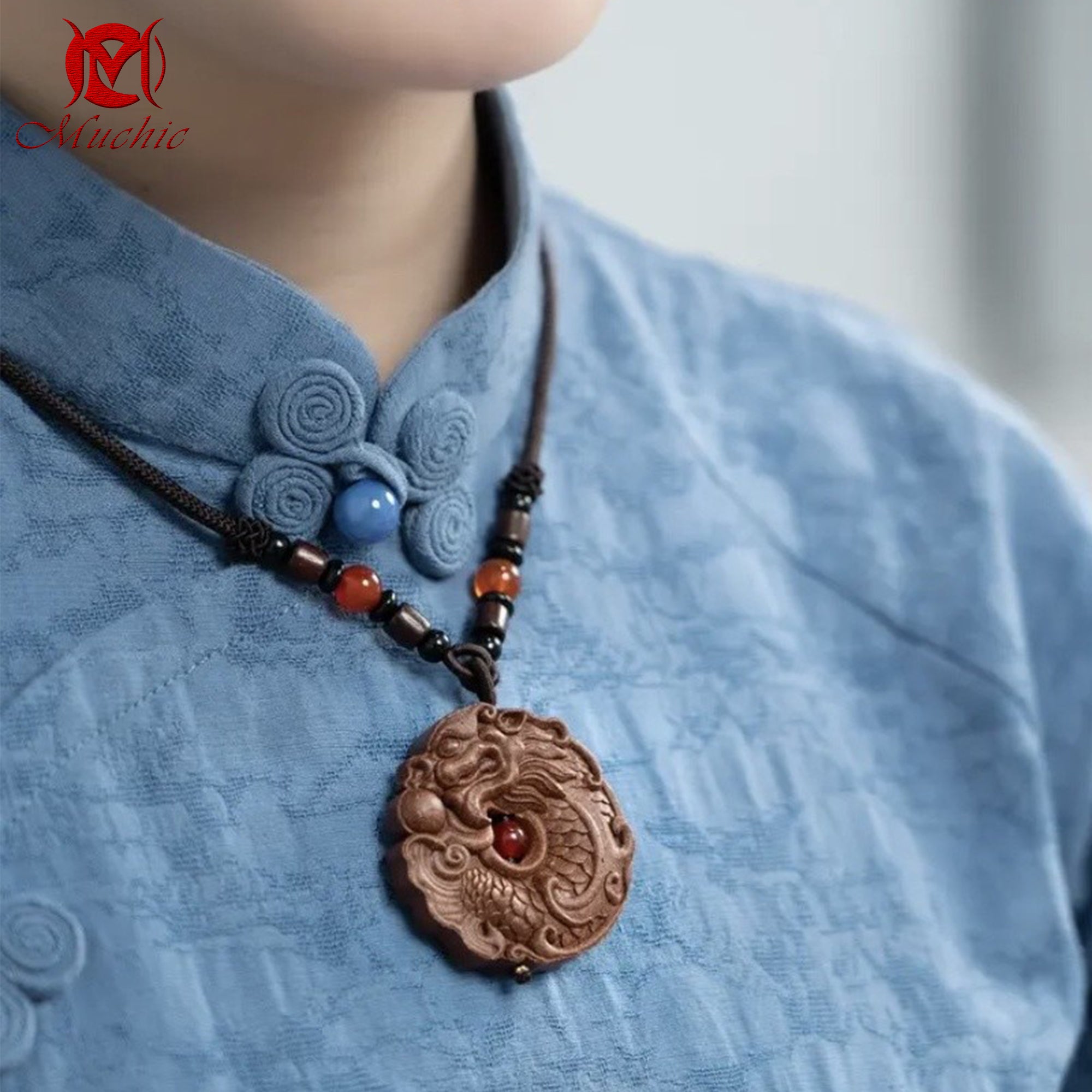 Natural handmade fish turning into dragon double-sided carved incense tag for men and women(duty free)