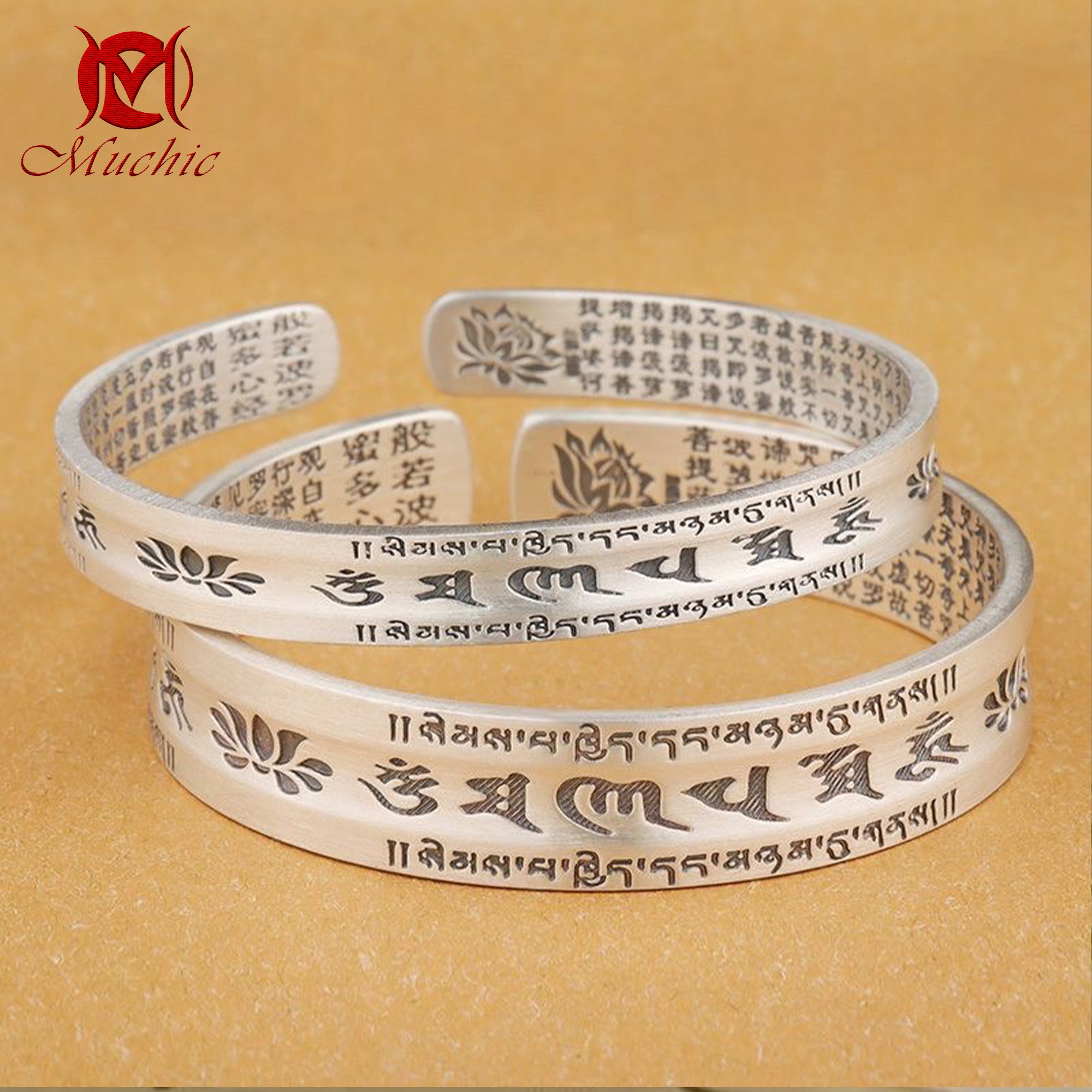 925 sterling silver vintage om mani padme hum buddha silver lotus bracelet for men and women(duty free)