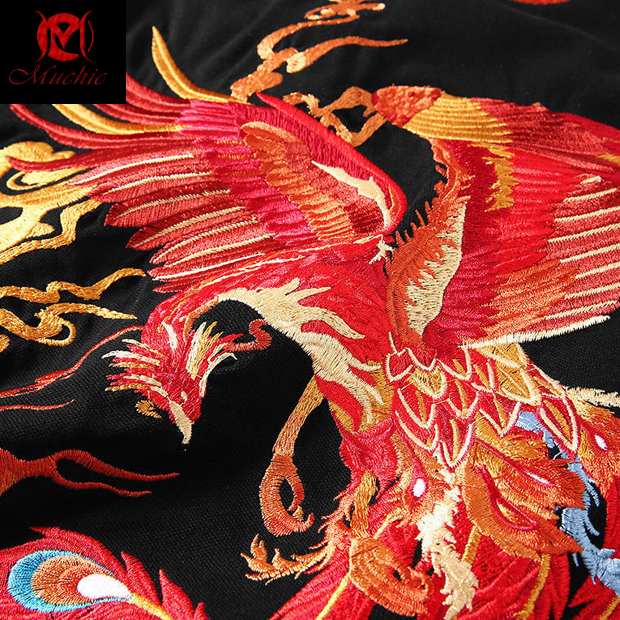 Unisex Intangible Cultural Heritage Fire Phoenix Pattern Embroidered T-shirt (Hand Embroidery) (Duty Free)