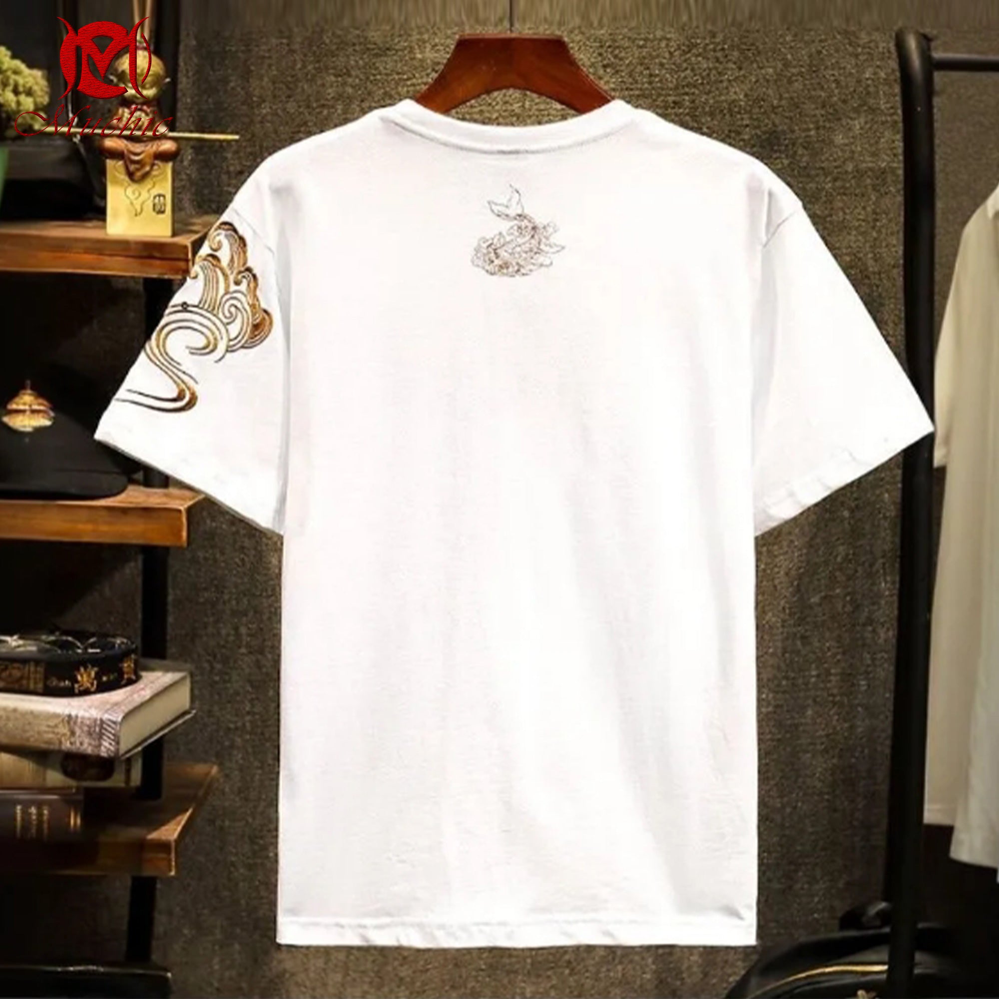 Unisex Intangible Cultural Heritage Twin Koi Embroidery T-shirt (Hand Embroidery) (Duty Free)
