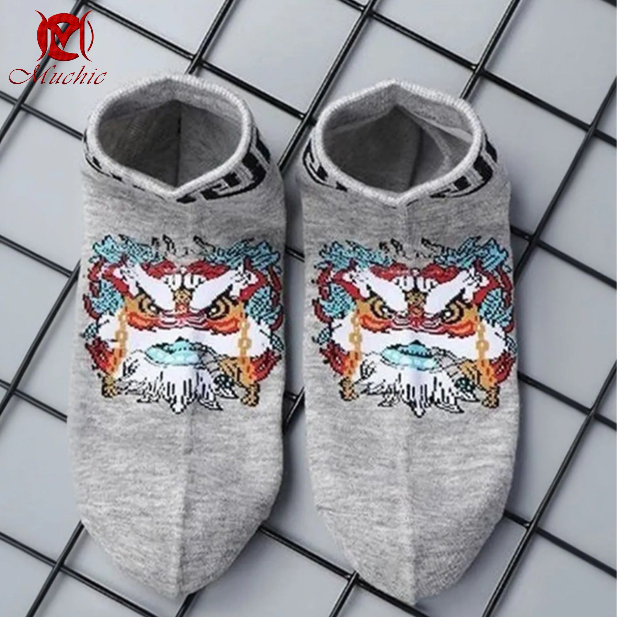 Unisex Intangible Cultural Heritage Lion Dance Embroidered Socks (Hand Embroidered) (Duty Free)