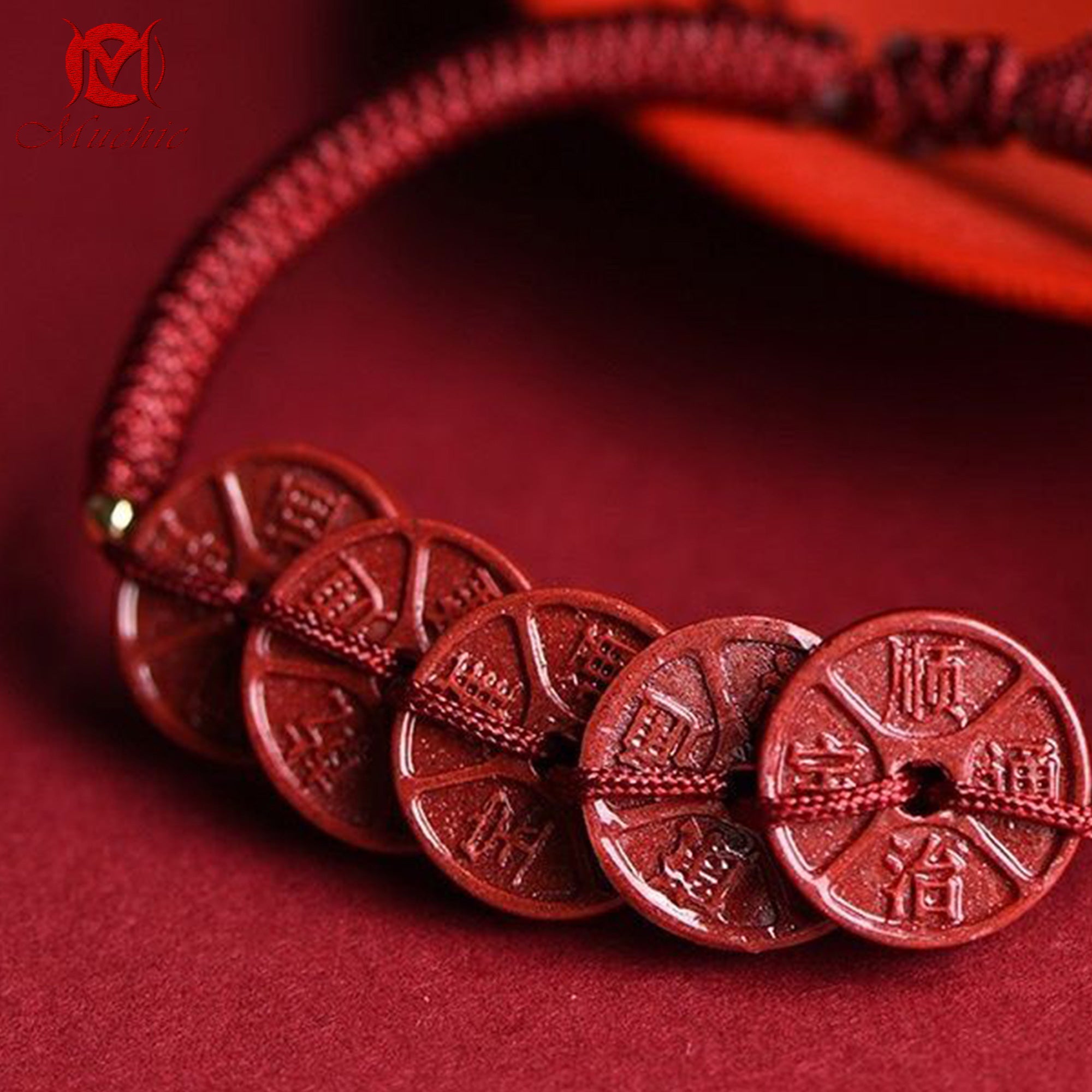 Authentic high content cinnabar five emperors coins red rope anklet(Duty Free)