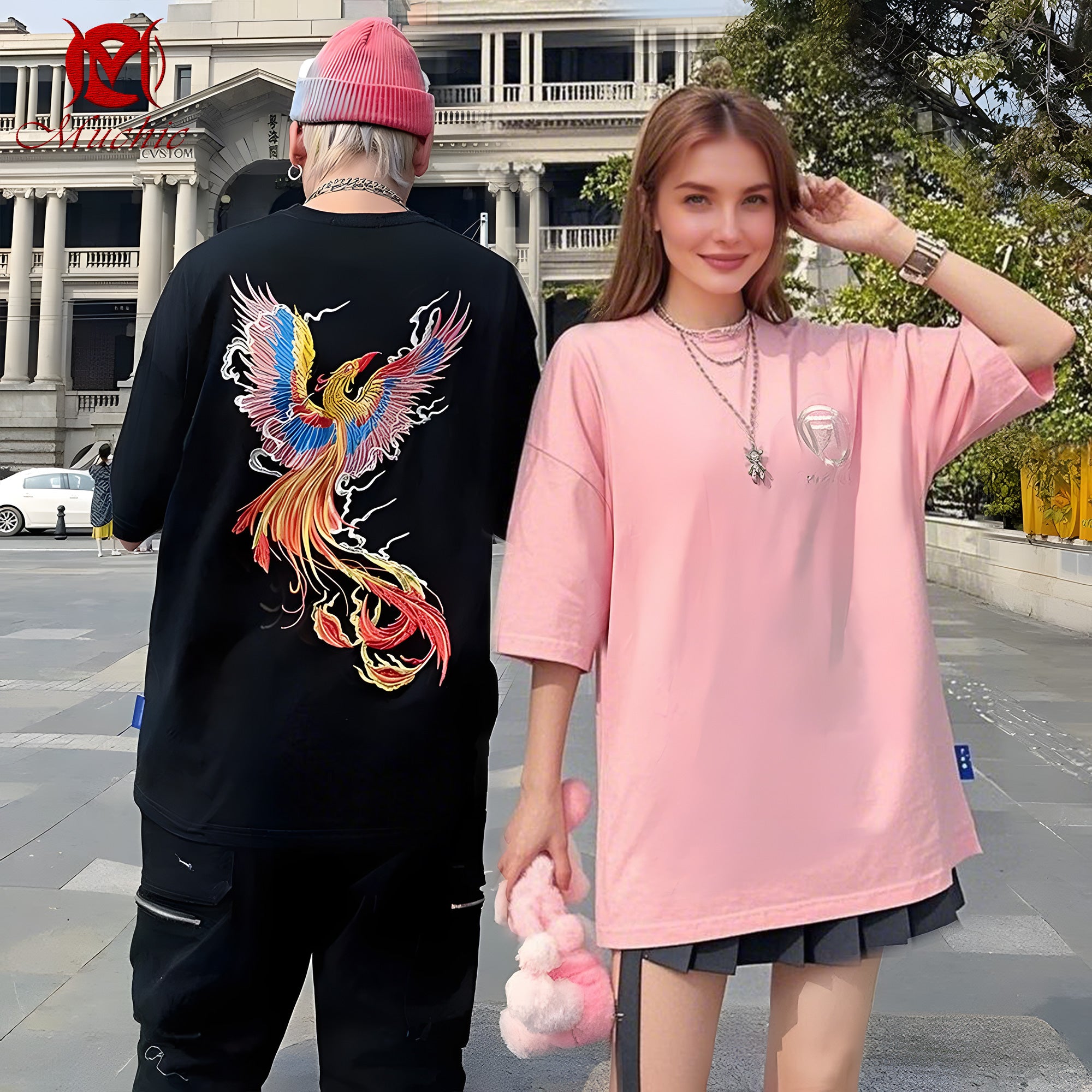 Unisex Intangible Cultural Heritage Phoenix Embroidered T-shirt(Hand Embroidery) (Duty Free)