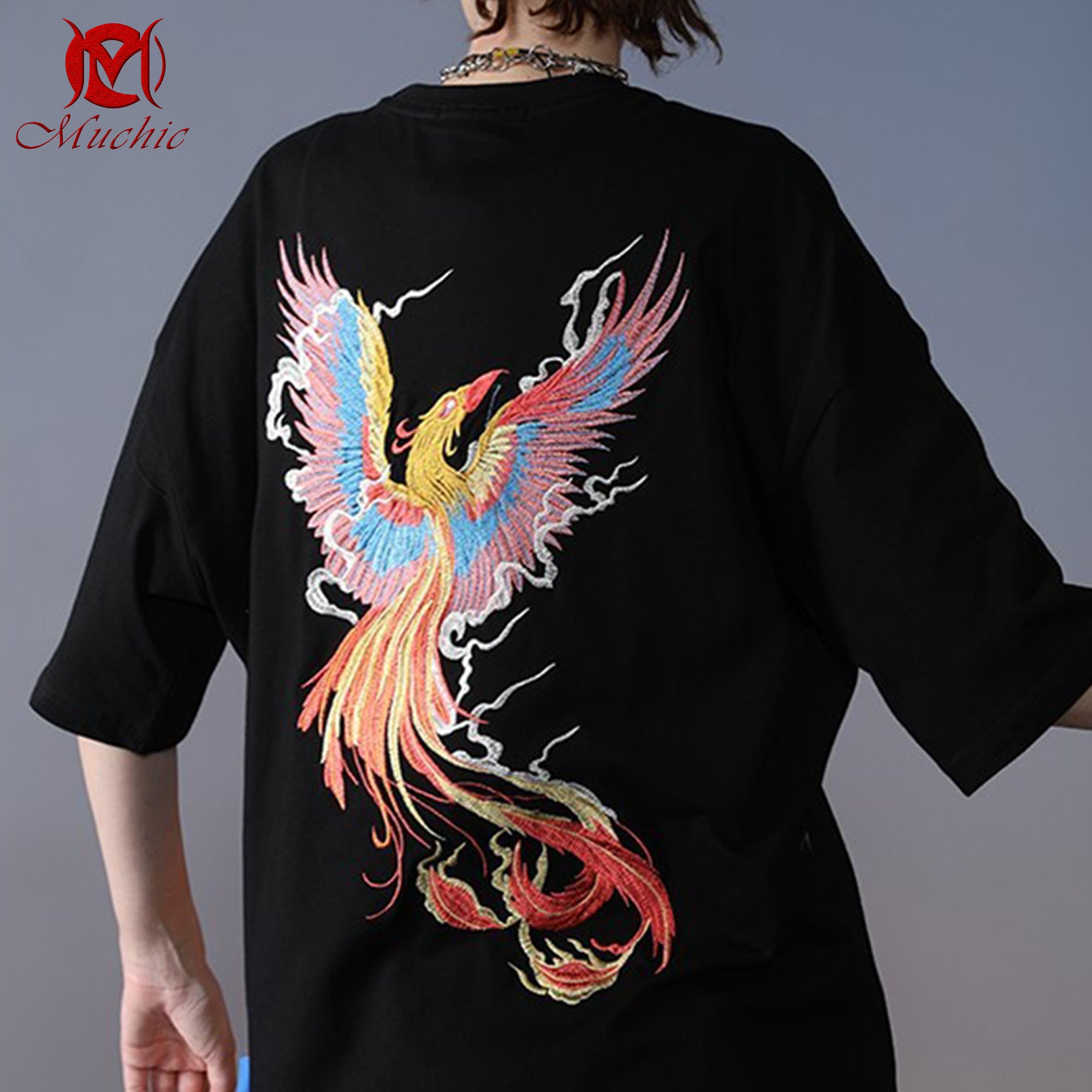 Unisex Intangible Cultural Heritage Phoenix Embroidered T-shirt(Hand Embroidery) (Duty Free)