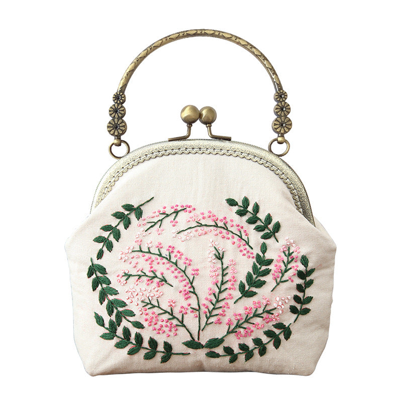 Lu Embroidery Hand-Embroidery Diy Material Bag Three-Dimensional Ribbon Embroidery Tote Bag Cross-Body Bag Dual-Purpose(duty free)