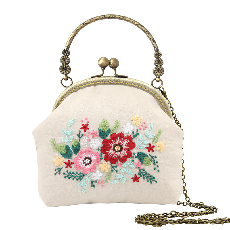 Lu Embroidery Hand-Embroidery Diy Material Bag Three-Dimensional Ribbon Embroidery Tote Bag Cross-Body Bag Dual-Purpose(duty free)