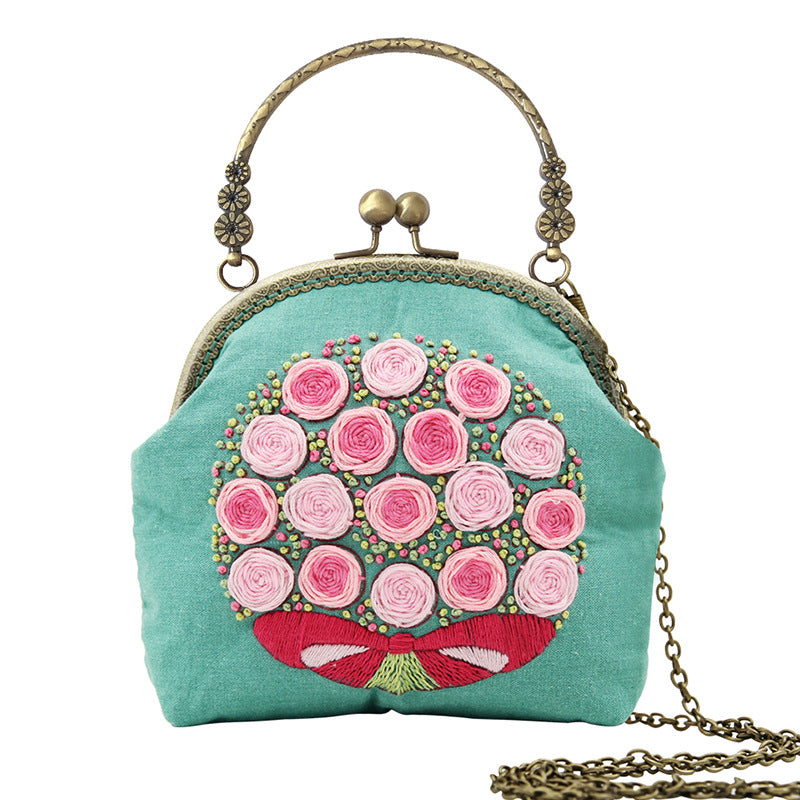 Lu Embroidery Hand-Embroidery Diy Material Bag Three-Dimensional Ribbon Embroidery Tote Bag Cross-Body Bag Dual-Purpose(duty free)