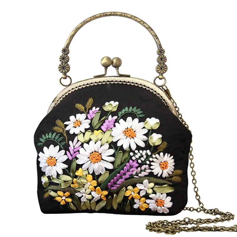 Lu Embroidery Hand-Embroidery Diy Material Bag Three-Dimensional Ribbon Embroidery Tote Bag Cross-Body Bag Dual-Purpose(duty free)