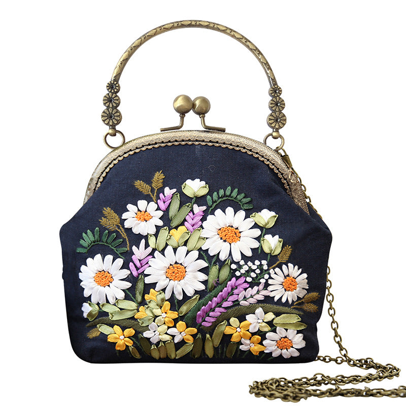 Lu Embroidery Hand-Embroidery Diy Material Bag Three-Dimensional Ribbon Embroidery Tote Bag Cross-Body Bag Dual-Purpose(duty free)