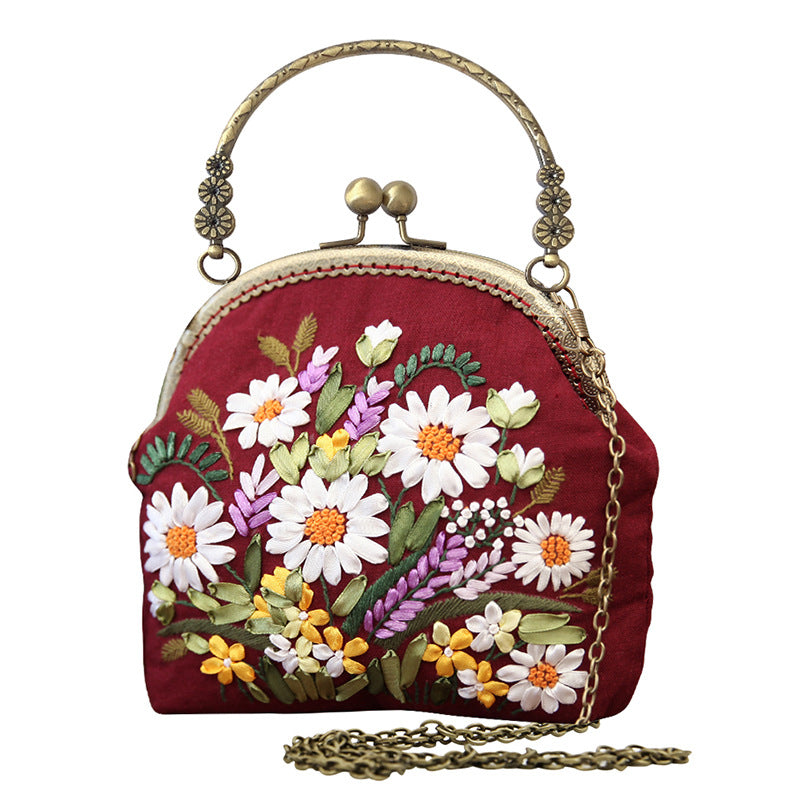 Lu Embroidery Hand-Embroidery Diy Material Bag Three-Dimensional Ribbon Embroidery Tote Bag Cross-Body Bag Dual-Purpose(duty free)