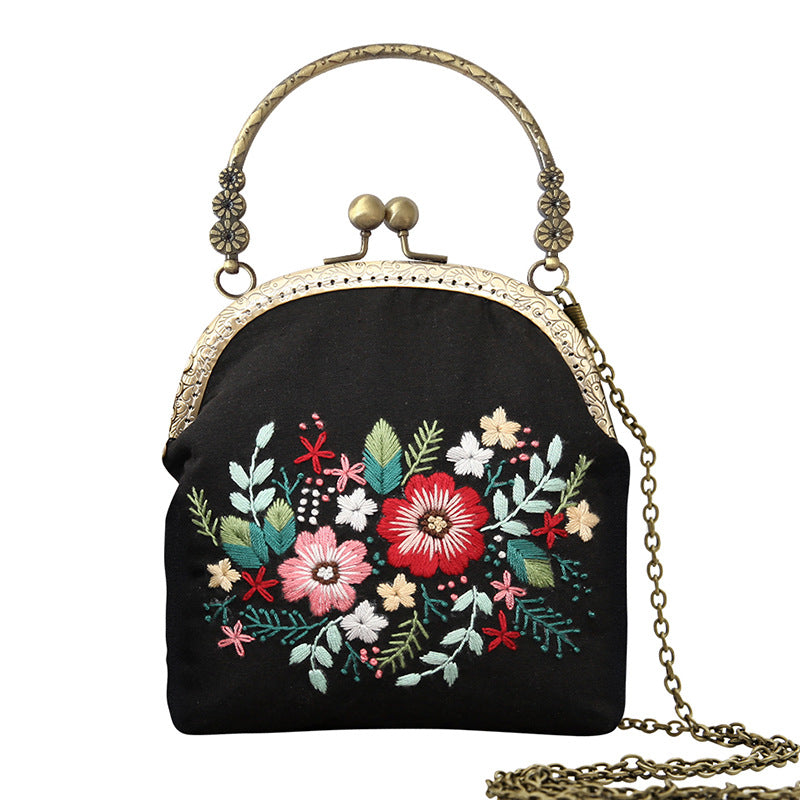 Lu Embroidery Hand-Embroidery Diy Material Bag Three-Dimensional Ribbon Embroidery Tote Bag Cross-Body Bag Dual-Purpose(duty free)