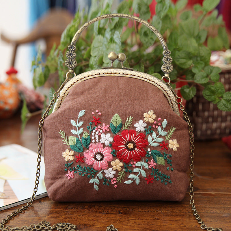 Lu Embroidery Hand-Embroidery Diy Material Bag Three-Dimensional Ribbon Embroidery Tote Bag Cross-Body Bag Dual-Purpose(duty free)