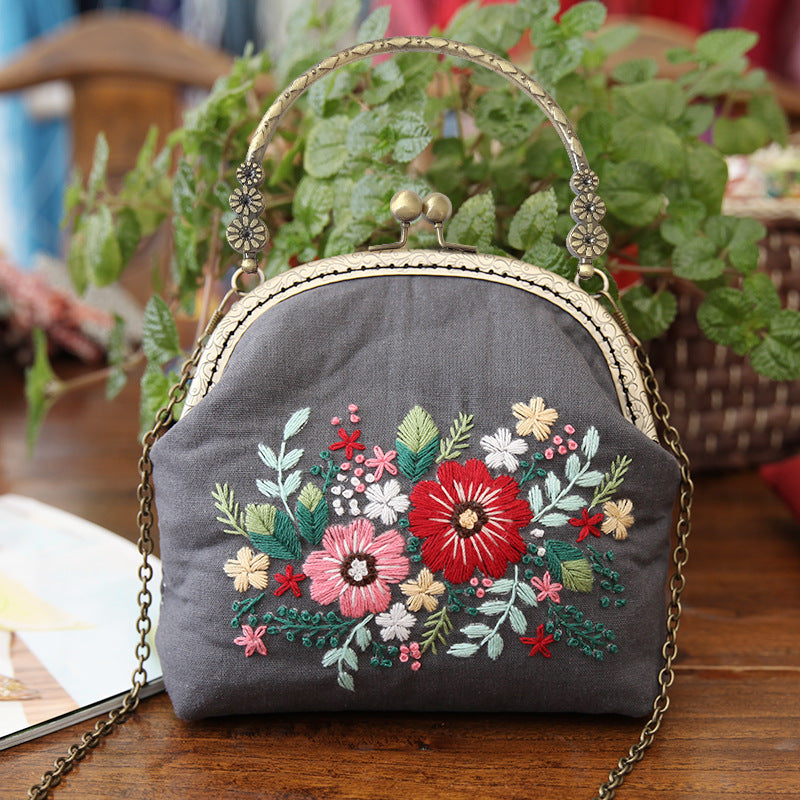 Lu Embroidery Hand-Embroidery Diy Material Bag Three-Dimensional Ribbon Embroidery Tote Bag Cross-Body Bag Dual-Purpose(duty free)