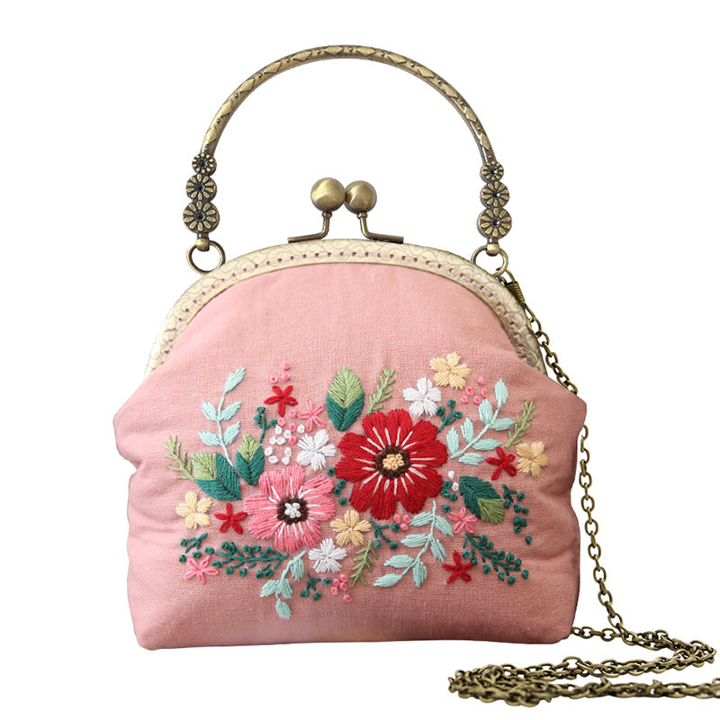 Lu Embroidery Hand-Embroidery Diy Material Bag Three-Dimensional Ribbon Embroidery Tote Bag Cross-Body Bag Dual-Purpose(duty free)