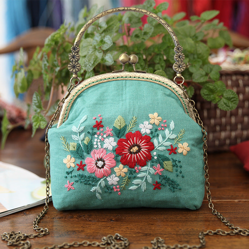 Lu Embroidery Hand-Embroidery Diy Material Bag Three-Dimensional Ribbon Embroidery Tote Bag Cross-Body Bag Dual-Purpose(duty free)