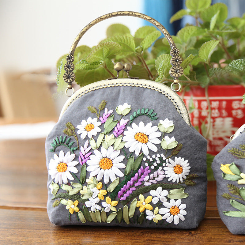 Lu Embroidery Hand-Embroidery Diy Material Bag Three-Dimensional Ribbon Embroidery Tote Bag Cross-Body Bag Dual-Purpose(duty free)