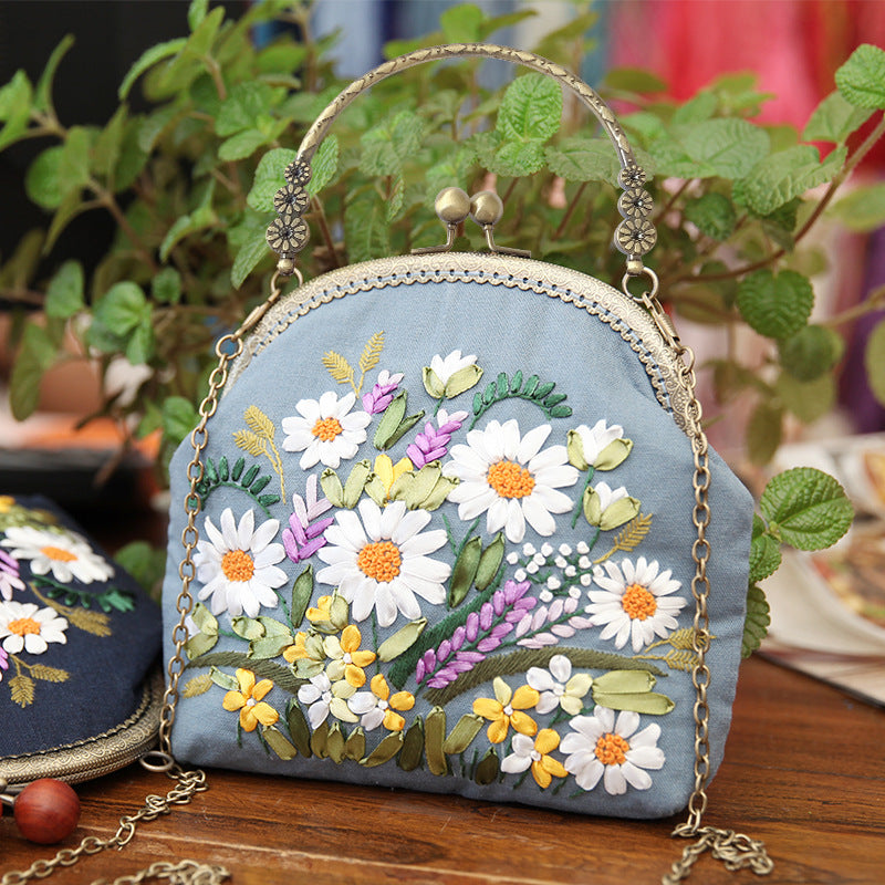 Lu Embroidery Hand-Embroidery Diy Material Bag Three-Dimensional Ribbon Embroidery Tote Bag Cross-Body Bag Dual-Purpose(duty free)