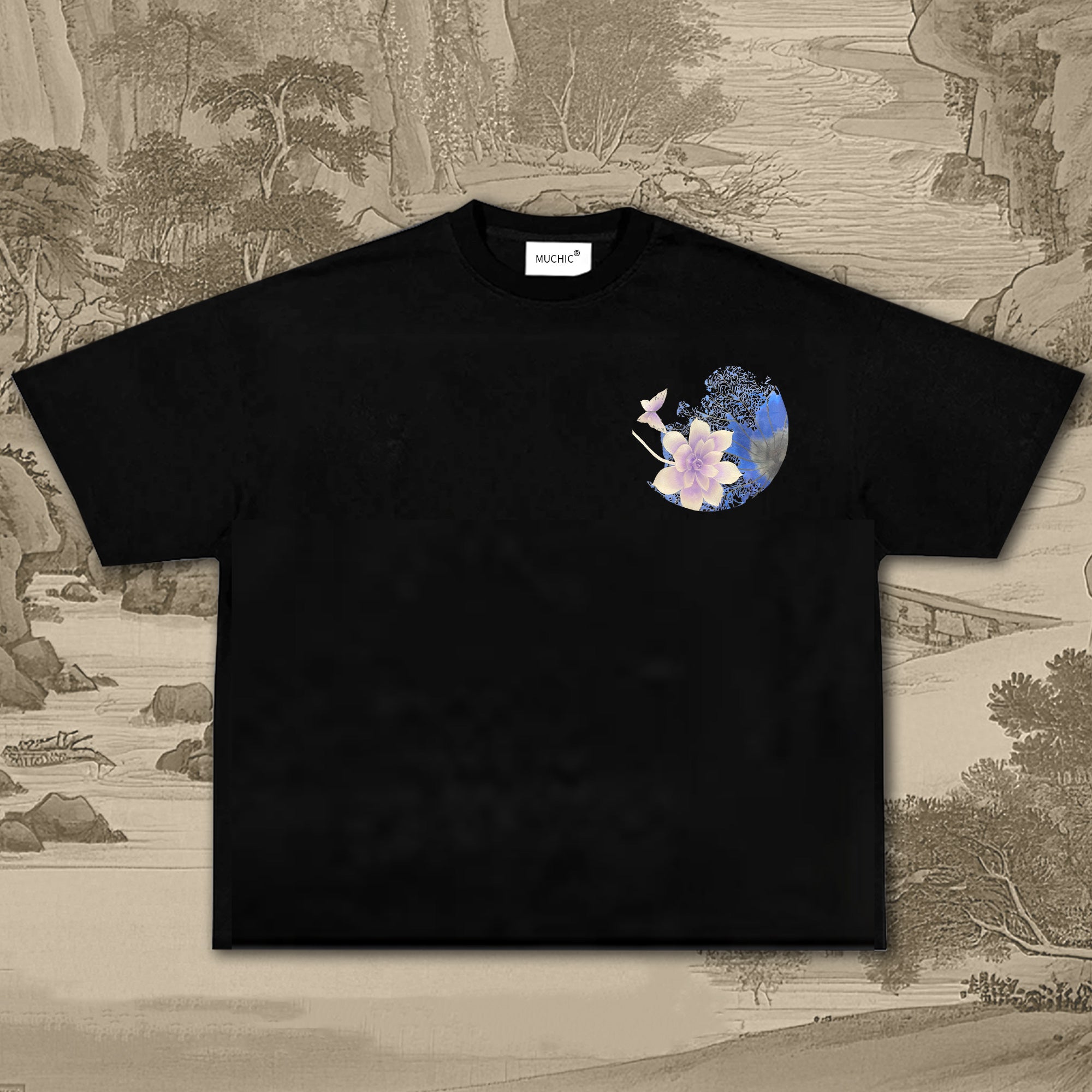 Unisex Intangible Cultural Heritage Lotus Pattern Embroidered T-shirt (hand-embroidered)(duty free)