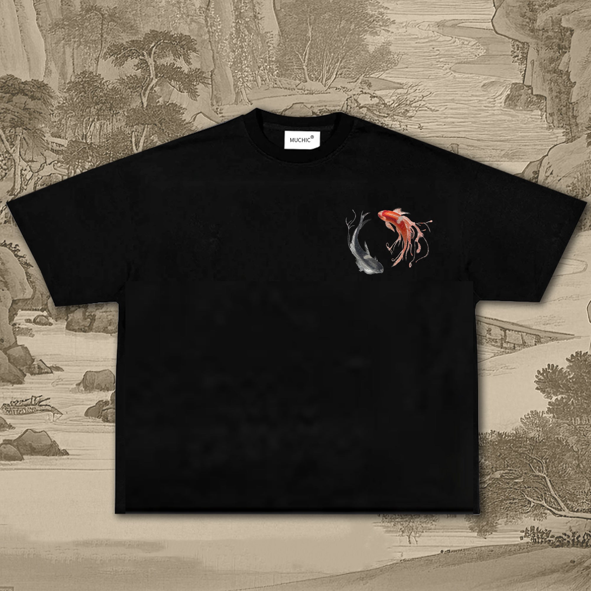 Unisex Intangible Cultural Heritage Goldfish Embroidered T-shirt (hand-embroidered)(duty free)