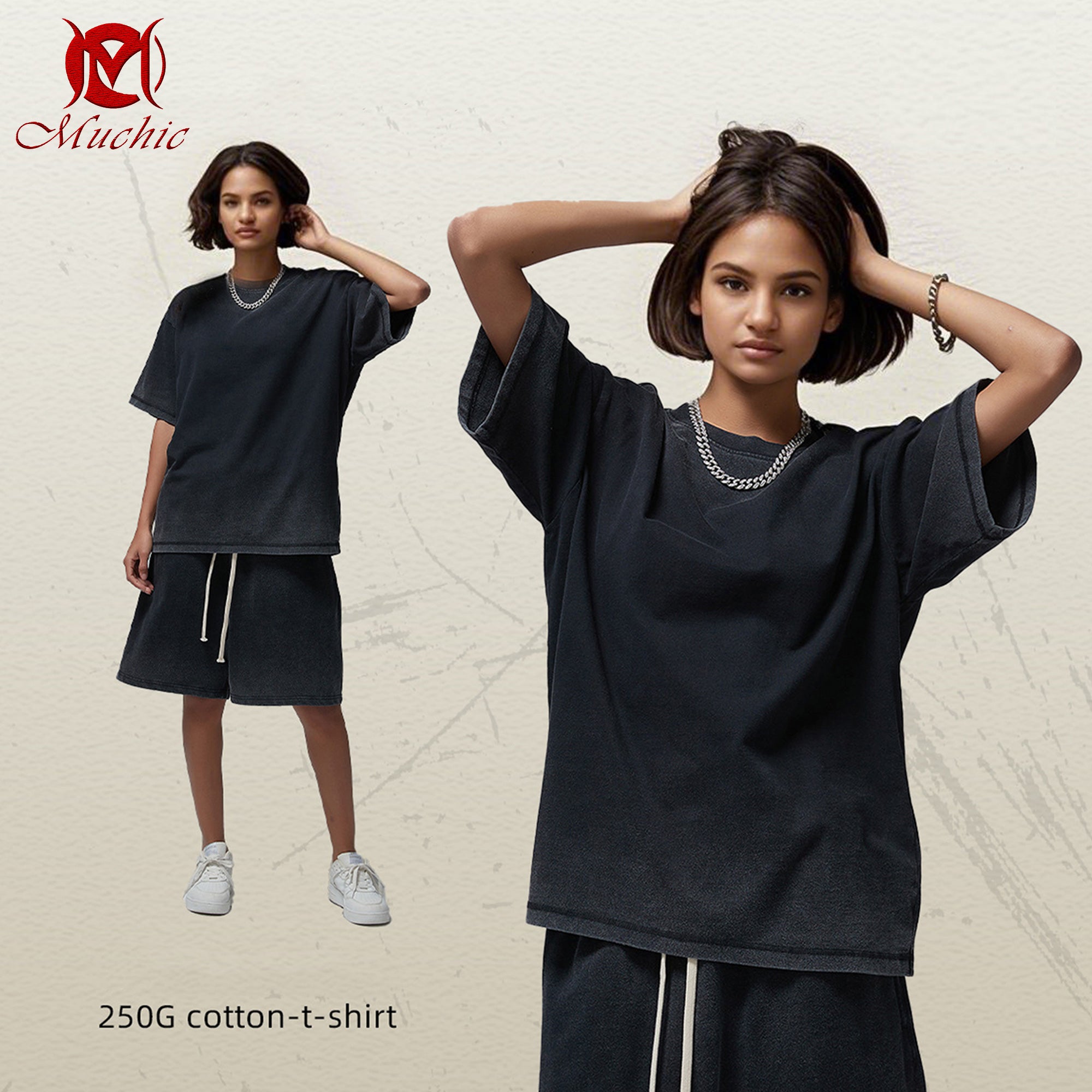 Dopamine washed distressed short-sleeved T-shirt men's retro batik white round neck T-shirt (tax-free)