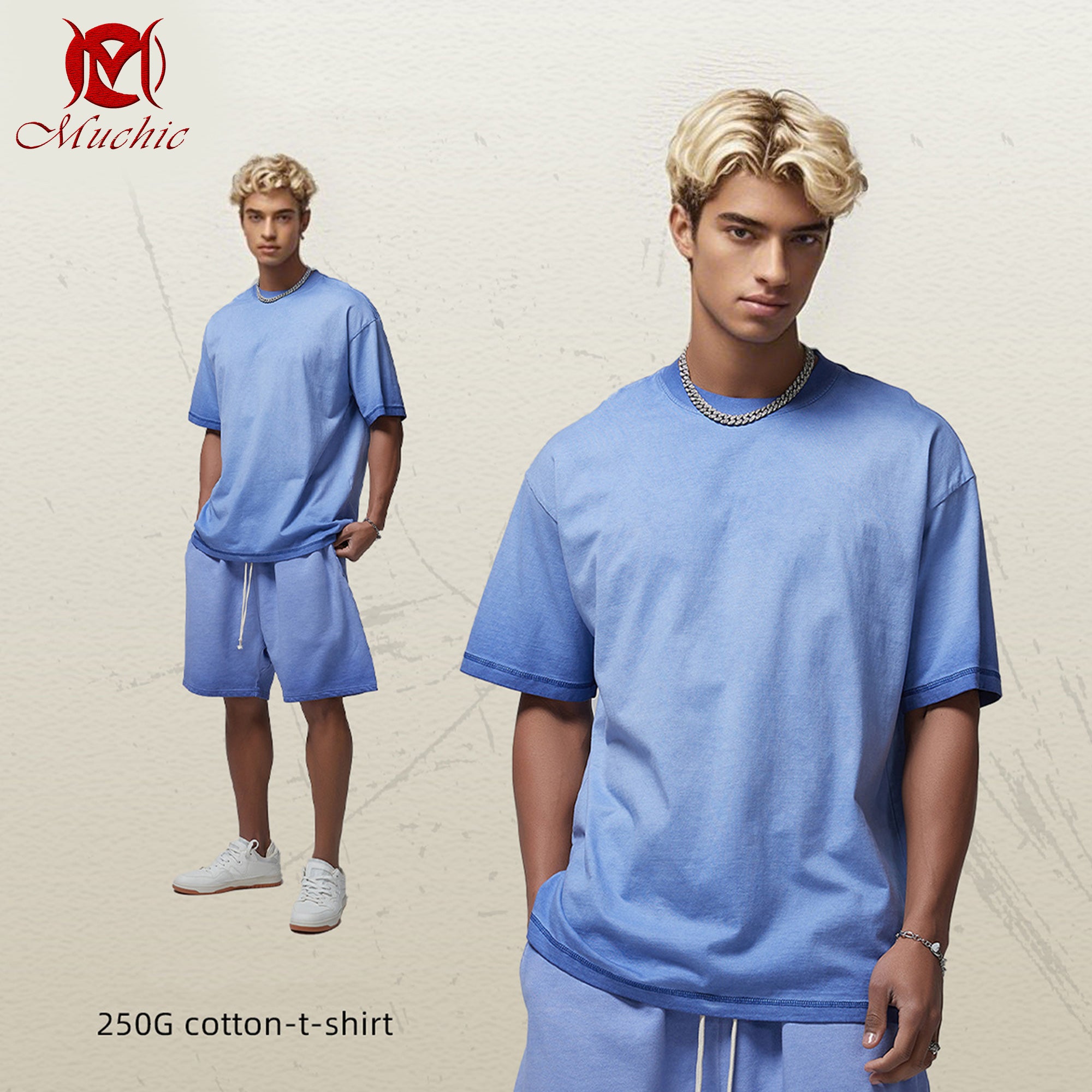 Dopamine washed distressed short-sleeved T-shirt men's retro batik white round neck T-shirt (tax-free)