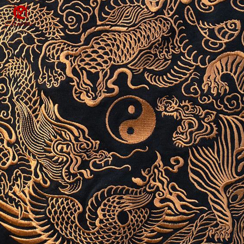 Unisex Intangible Cultural Heritage Four Mythical Beasts Embroidery T-shirt(Hand Embroidered) (Duty Free)