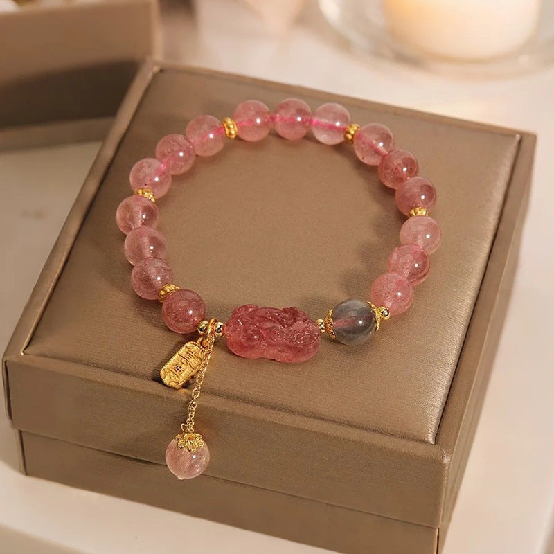 Strawberry Quartz Wealth Bracelet with Pixiu Charm – Abundance Crystal Jewelry