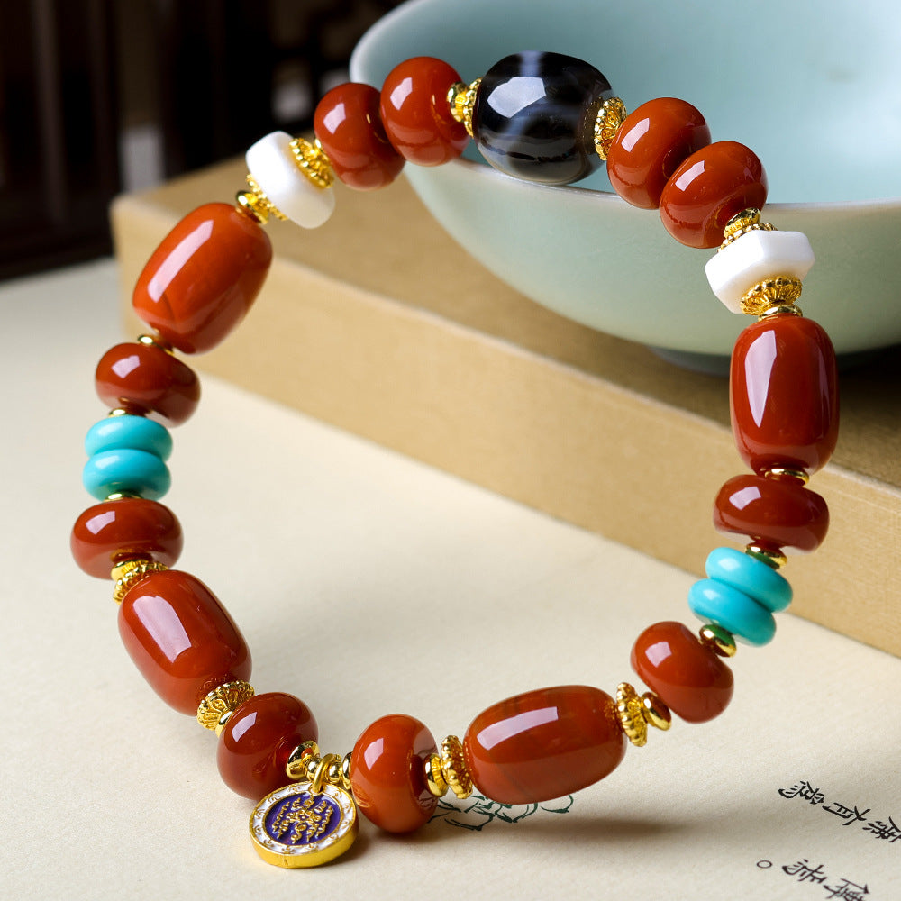 Tibetan Dzi Bead Bracelet with Red Agate – Spiritual Protection Jewelry
