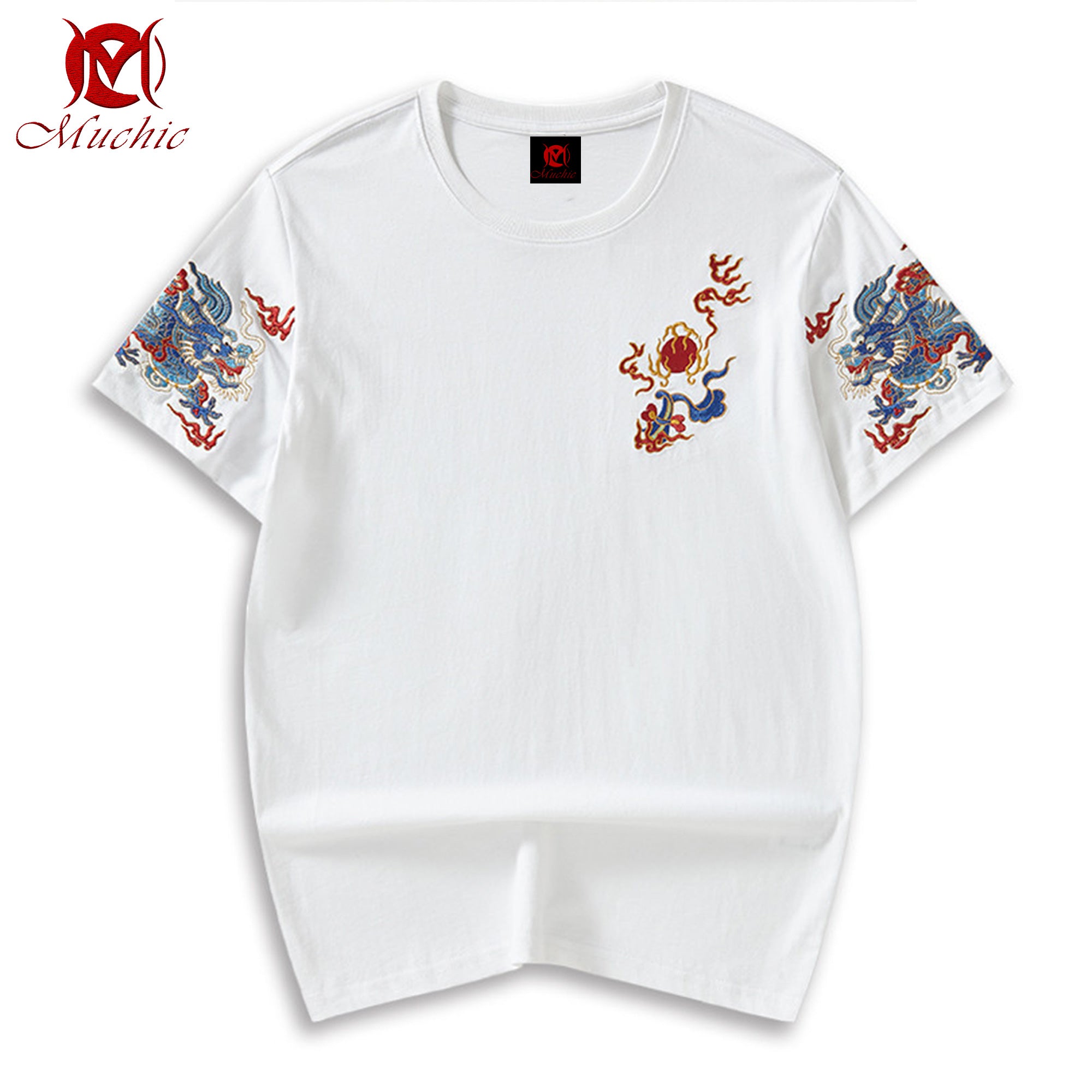 Unisex Intangible Cultural Heritage Green Double Dragon Pattern Embroidered T-shirt(Hand Embroidered) (Duty Free)