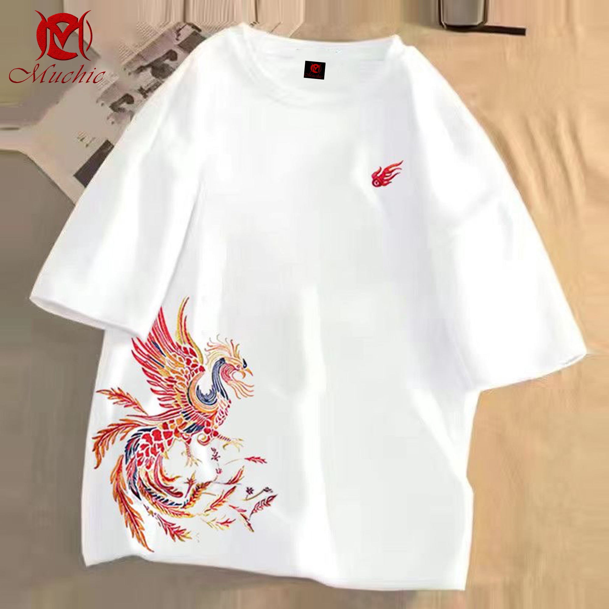 Unisex Intangible Cultural Heritage Phoenix Embroidery T-shirt(Hand Embroidered) (Duty Free)