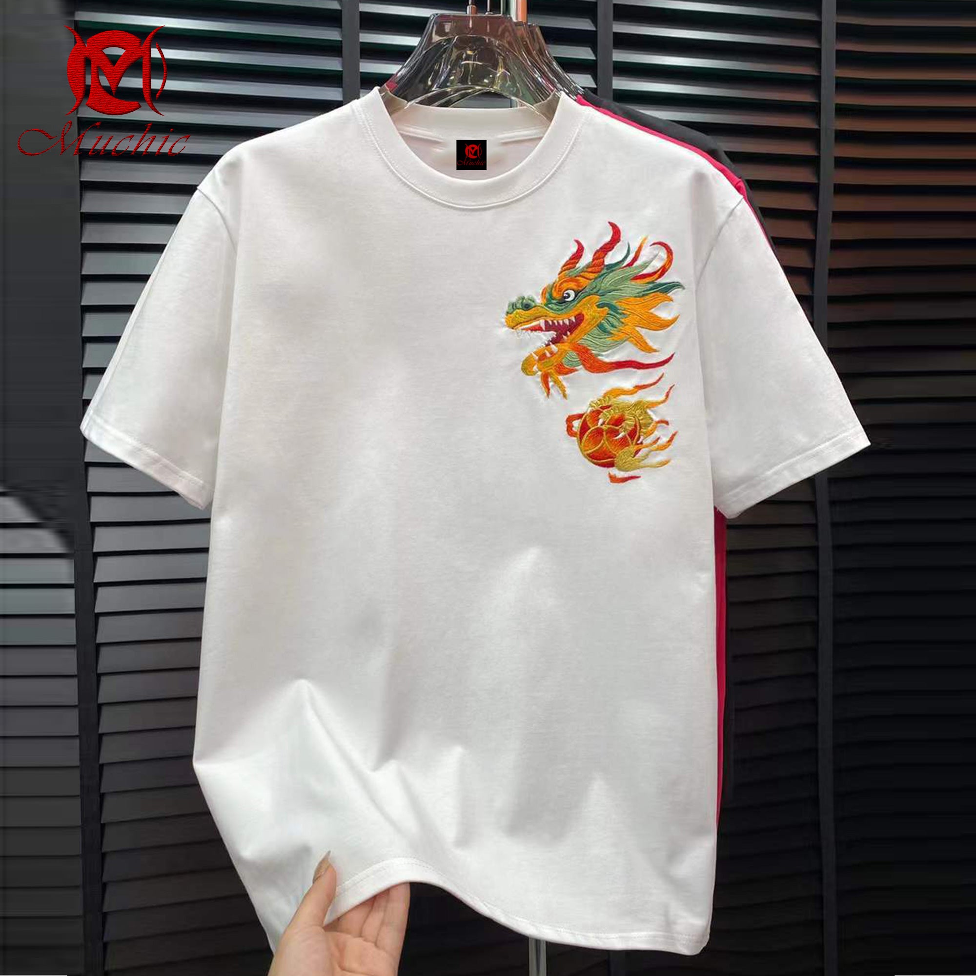 Unisex Intangible Cultural Heritage Dragon Head Embroidered T-shirt(Hand Embroidered) (Duty Free)
