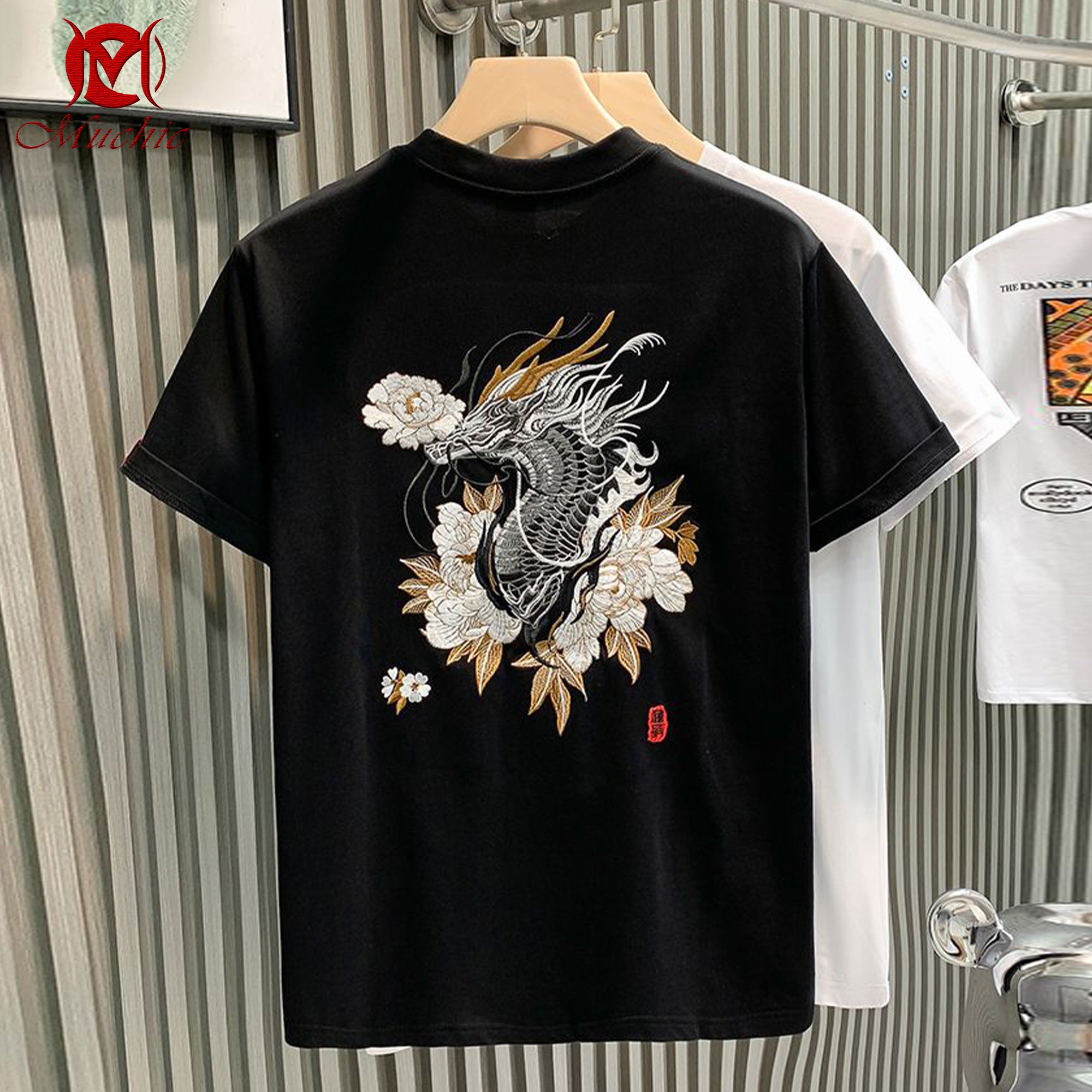 Unisex Intangible Cultural Heritage Dragon Embroidery T-shirt(Hand Embroidered) (Duty Free)