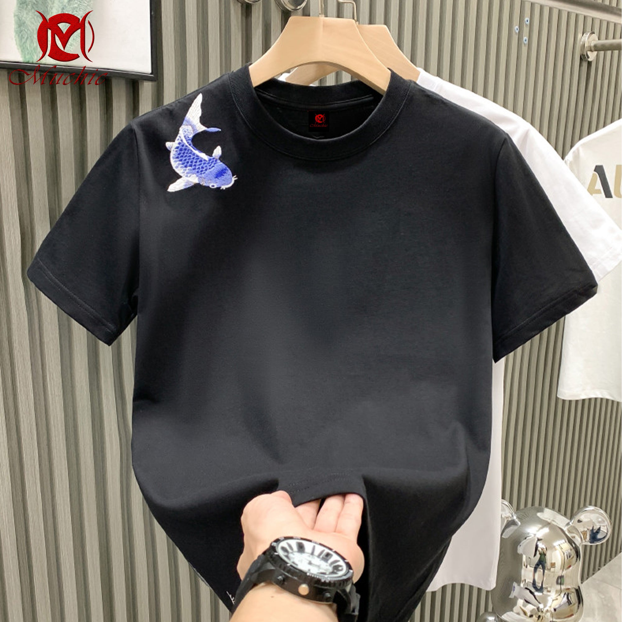 Unisex Intangible Cultural Heritage Koi Carp Embroidery T-shirt(Hand Embroidered) (Duty Free)