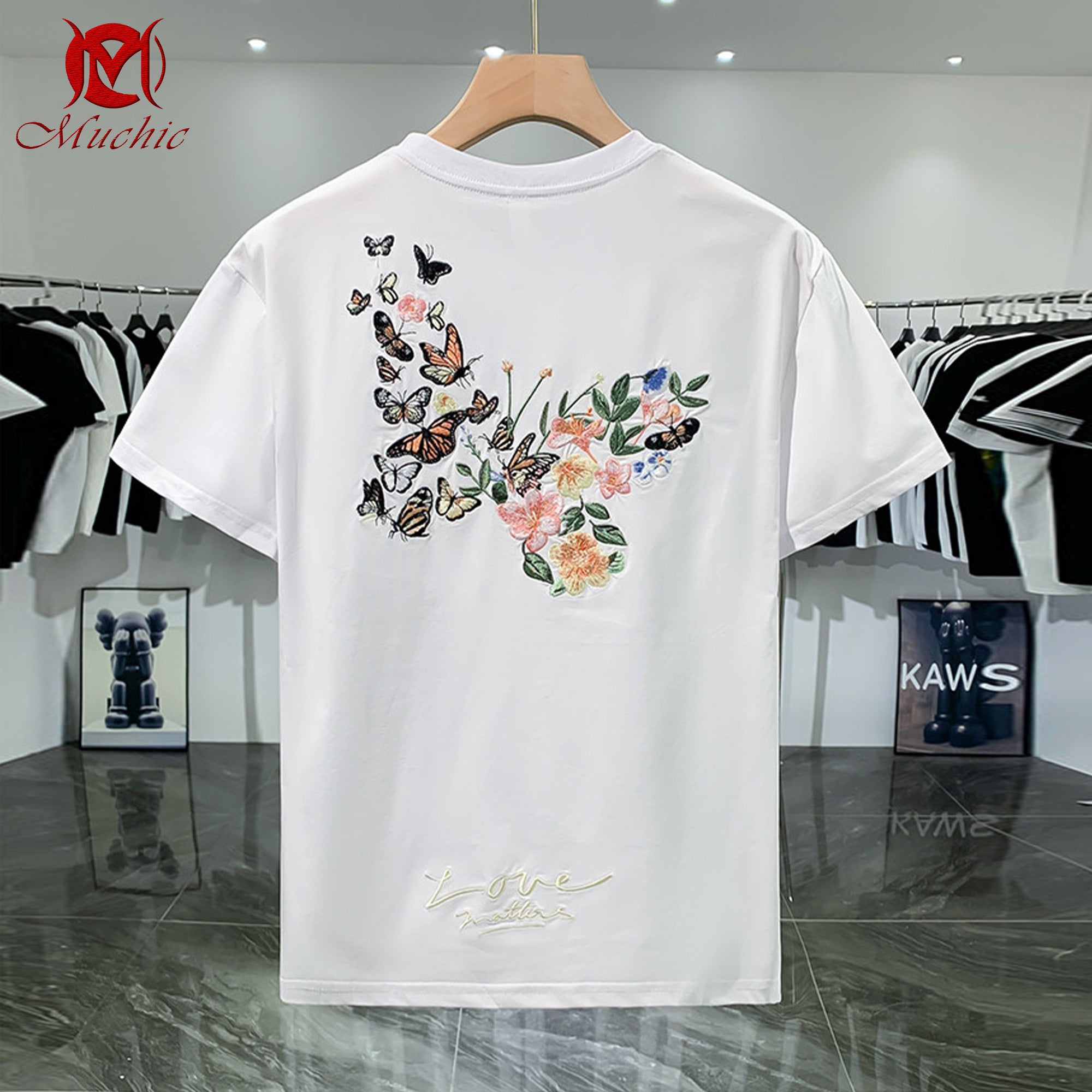 Unisex Intangible Cultural Heritage Flower and Butterfly Embroidered T-shirt(Hand Embroidered) (Duty Free)