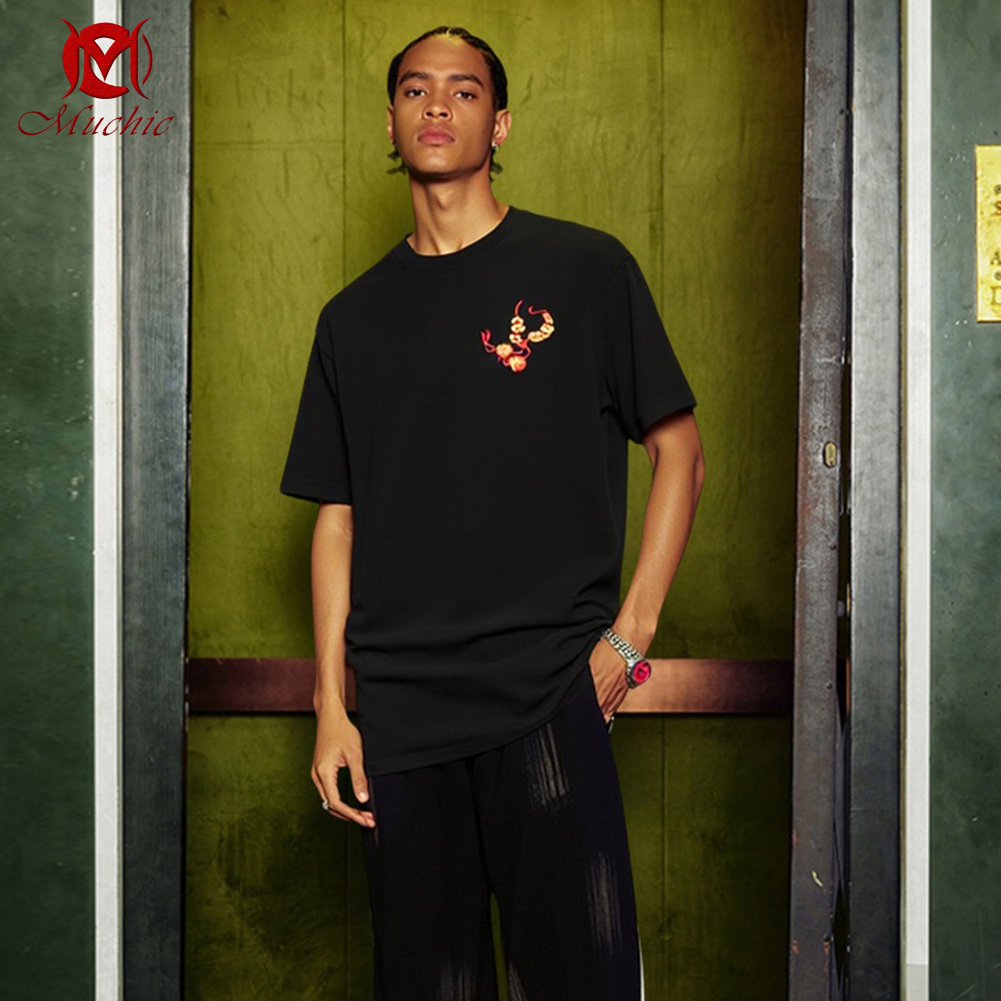 Unisex "Intangible Cultural Heritage 'Pixiu' Pattern Embroidered Printed T-shirt (Hand Embroidered)"(duty free)