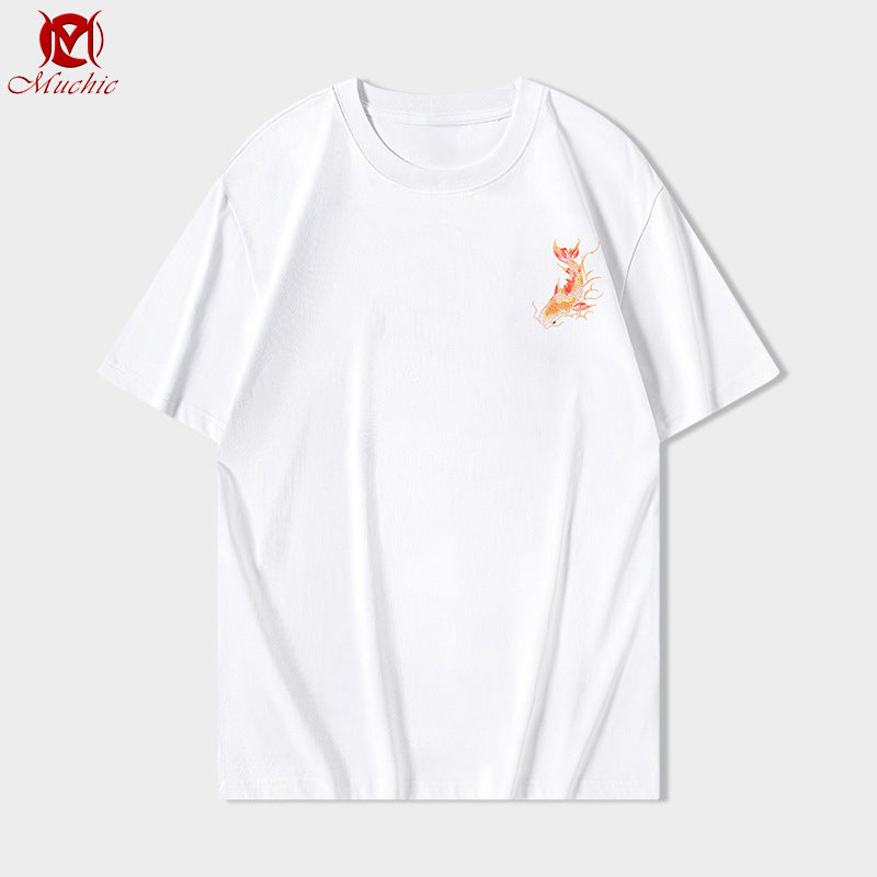Unisex Intangible Cultural Heritage Koi Carp Embroidery T-shirt(Hand Embroidered) (Duty Free)