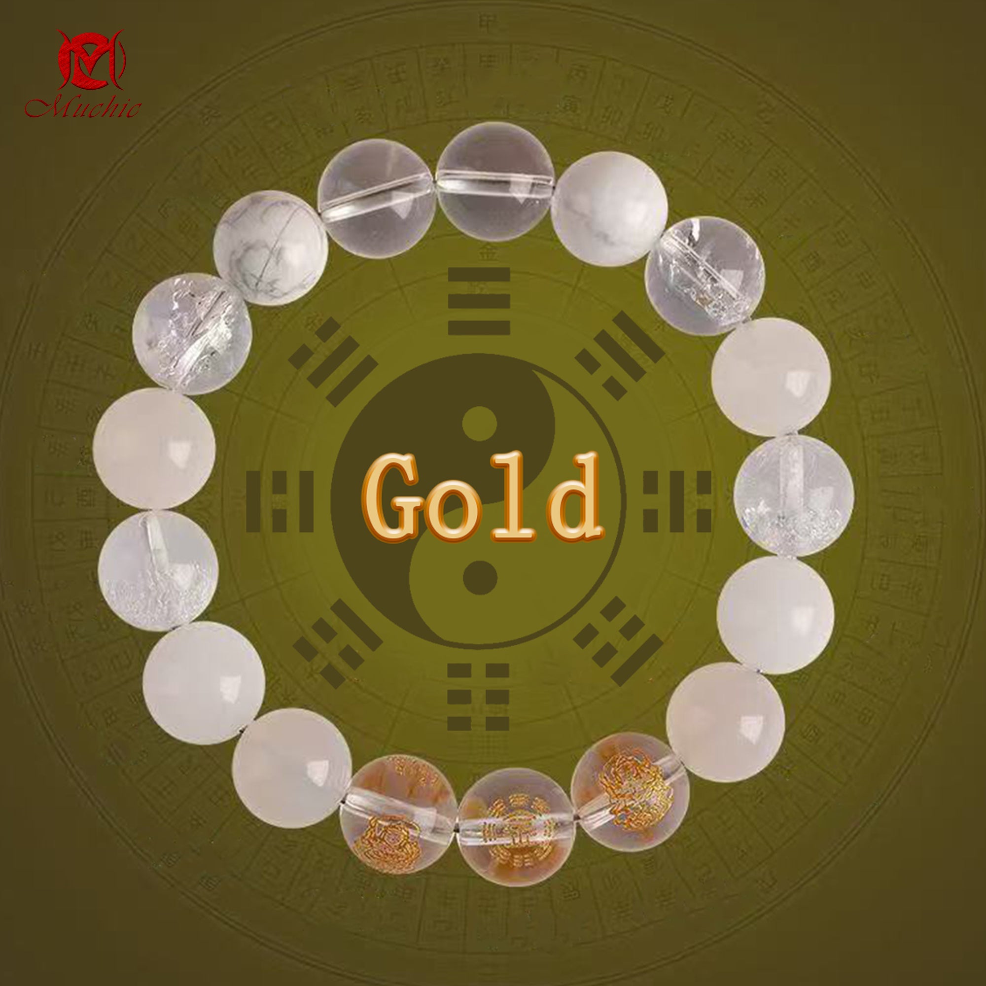 Natural crystal stone bracelet for fortune and luck Five Elements gold, water, fire, earth, water and wood bracelet for men and women(duty free)