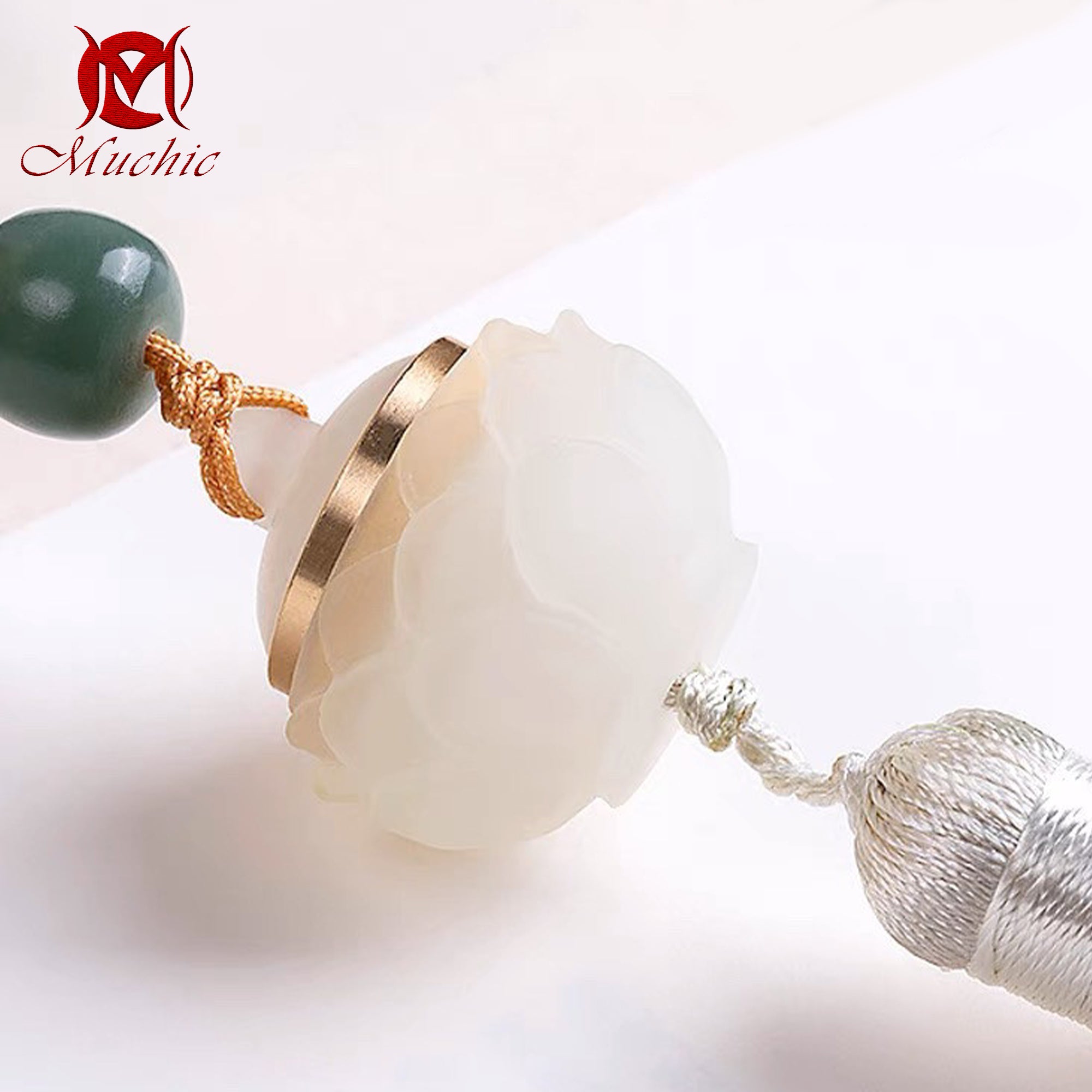 Intangible Cultural Heritage White jade Bodhi six-character mantra rosary for men and women carefully crafted by Chinese craftsmen(duty free)