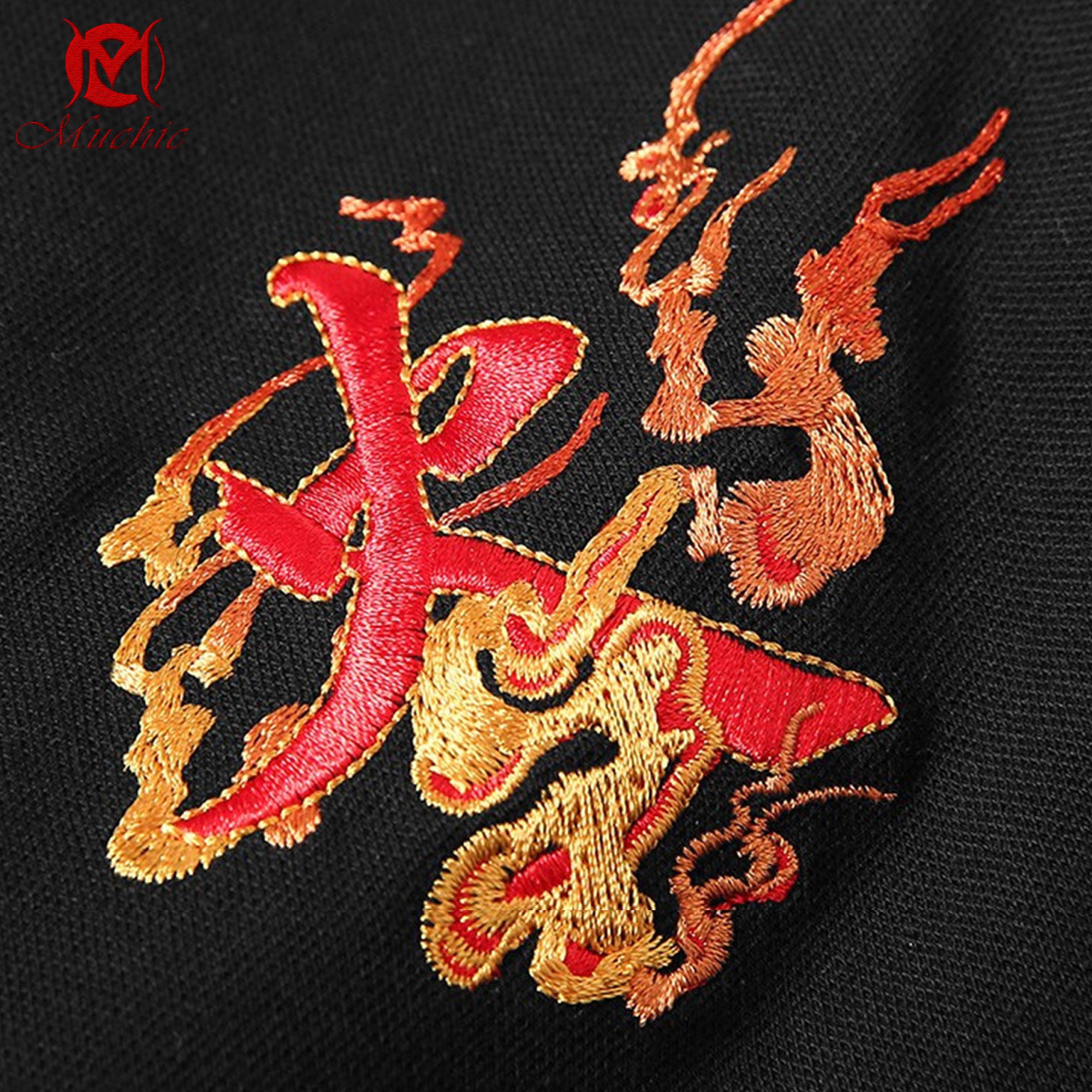 Unisex Intangible Cultural Heritage Fire Phoenix Pattern Embroidered T-shirt (Hand Embroidery) (Duty Free)