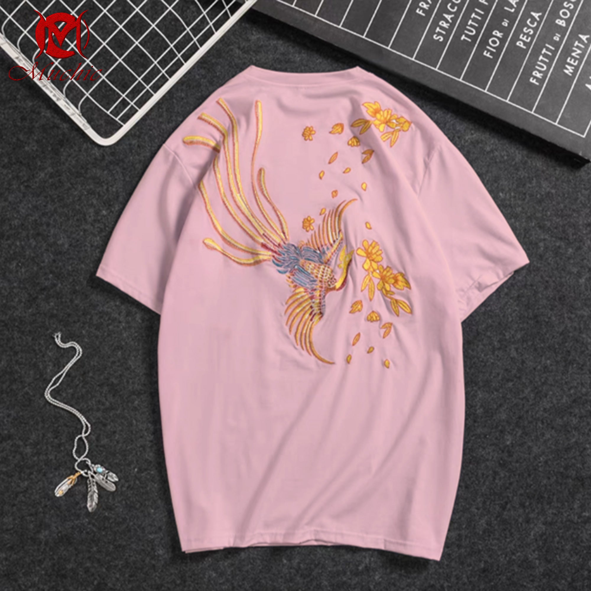 Unisex Intangible Cultural Heritage Phoenix Embroidered T-shirt(Hand Embroidery) (Duty Free)